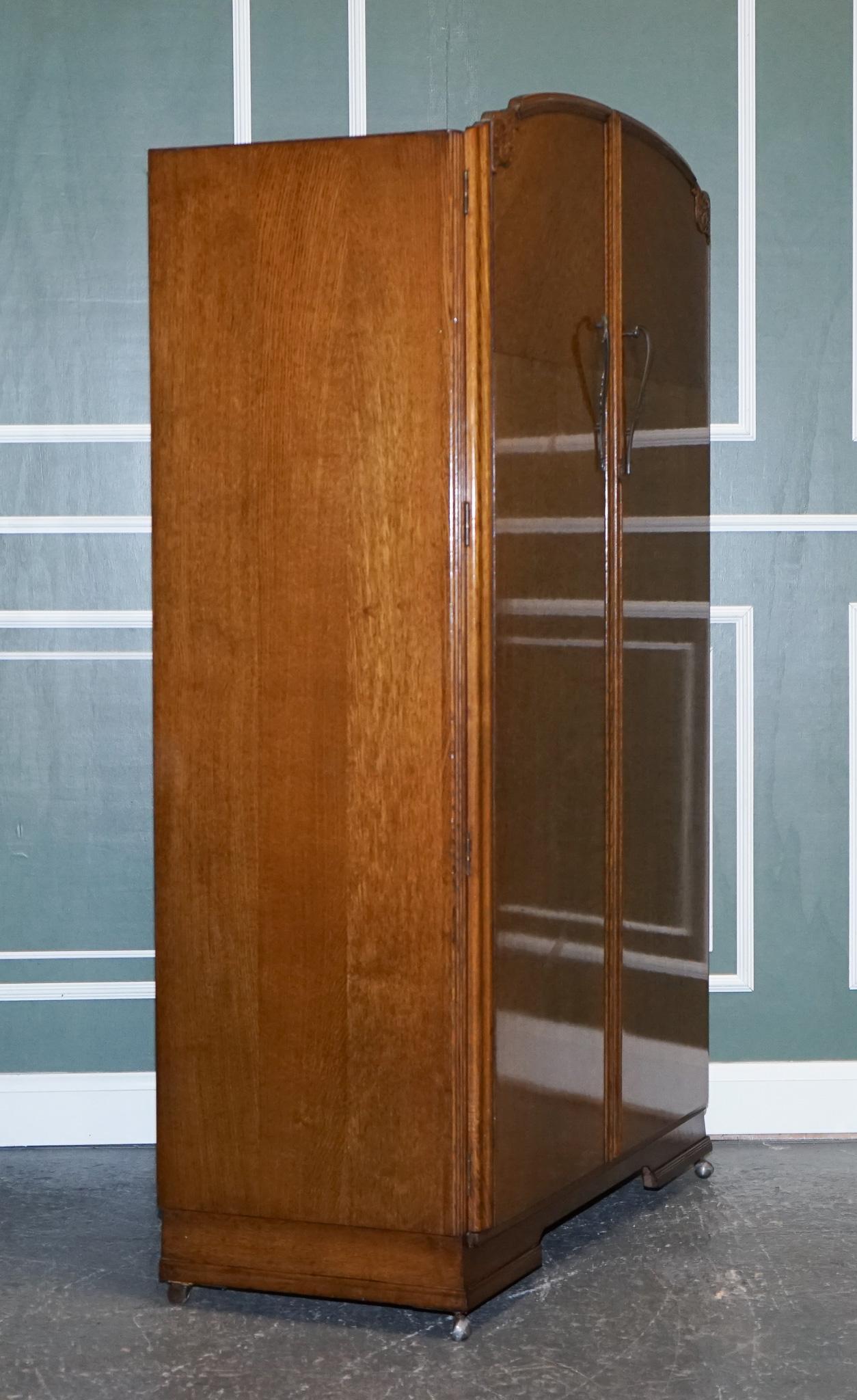 Large Vintage Art Deco Oak Two Door Wardrobe For Sale 2