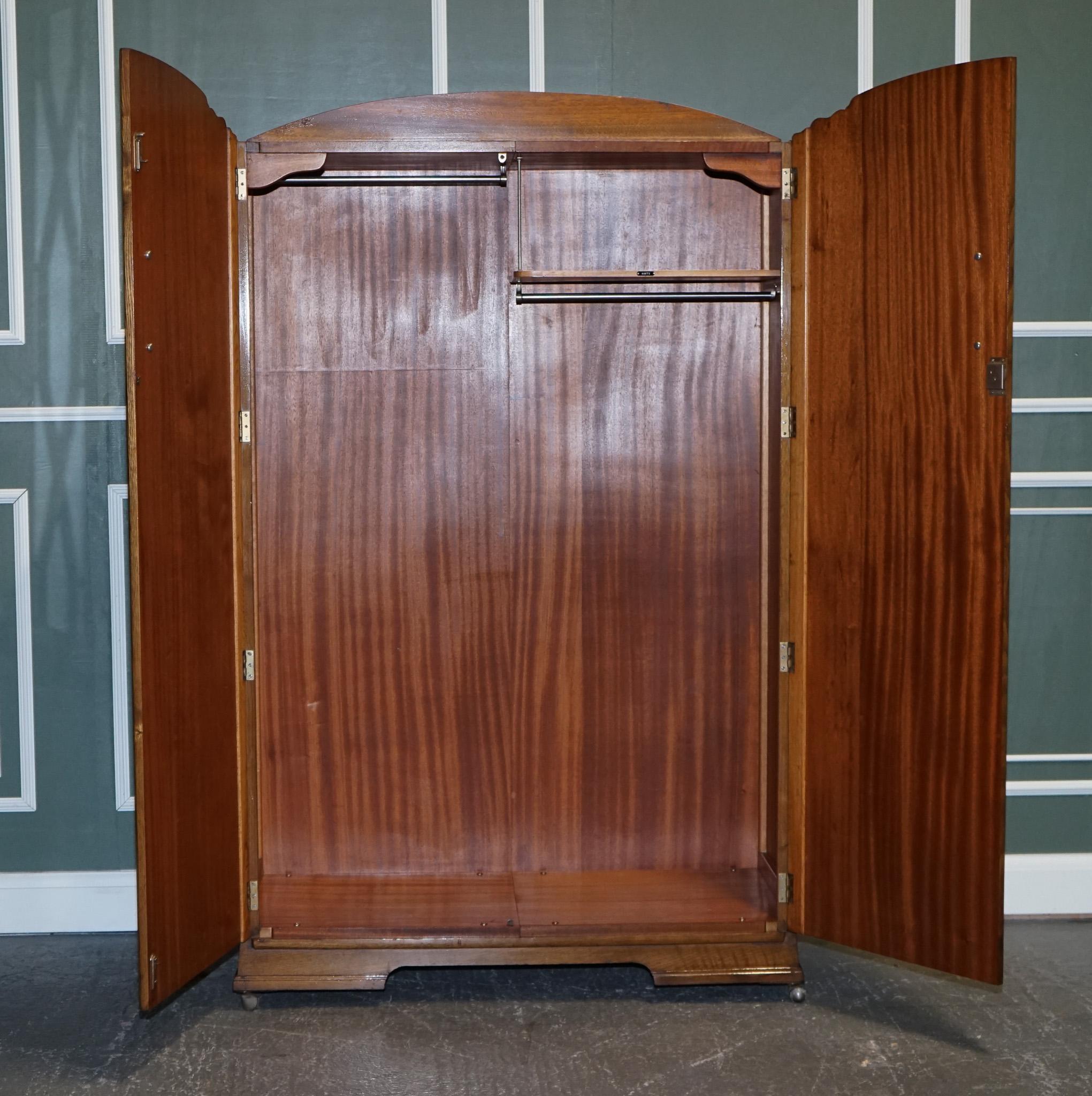 Hand-Crafted Large Vintage Art Deco Oak Two Door Wardrobe For Sale