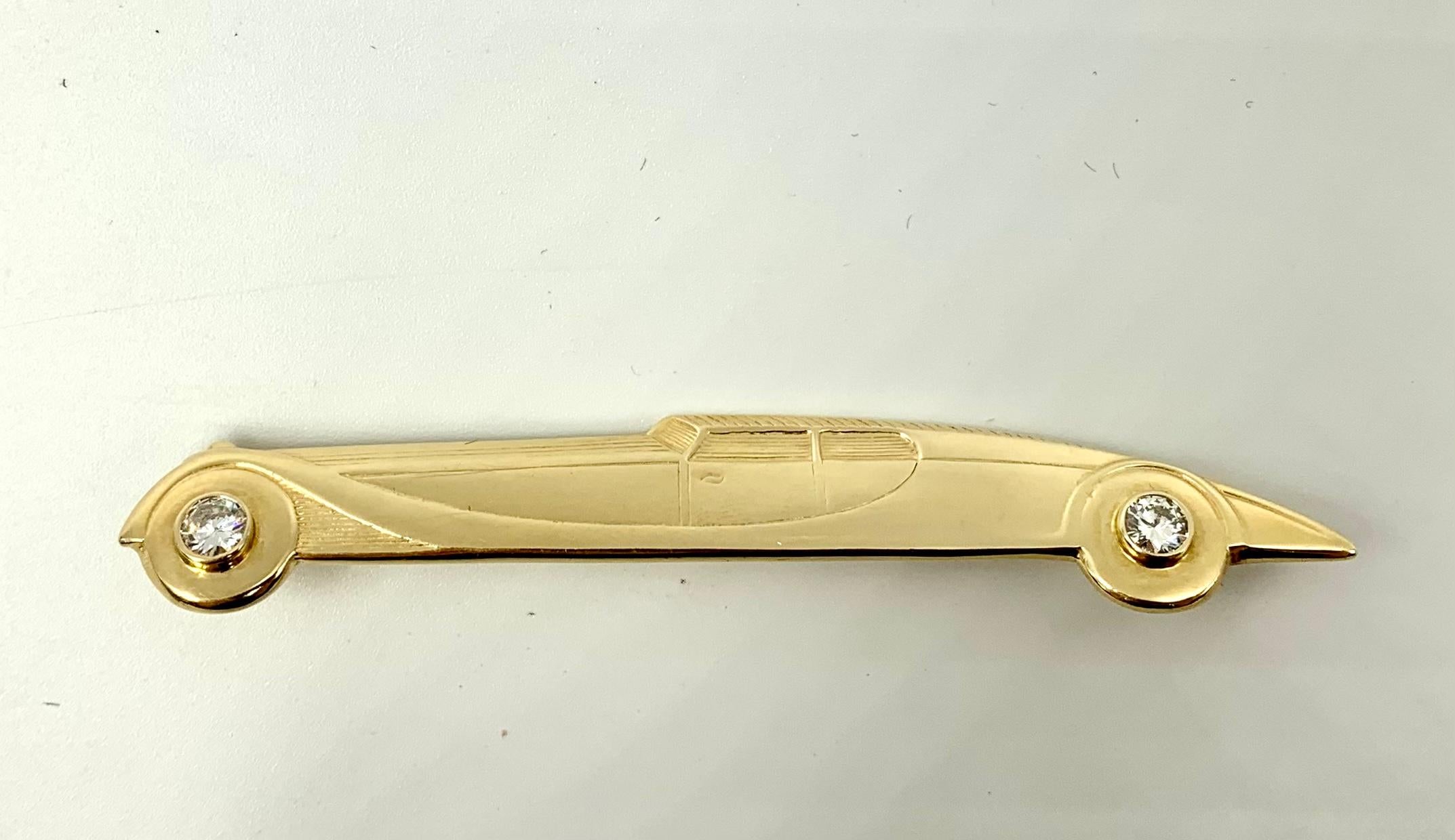 Large Vintage Art Deco Style Diamond 14K Gold Exotic Classic Car Brooch Pendant For Sale 2