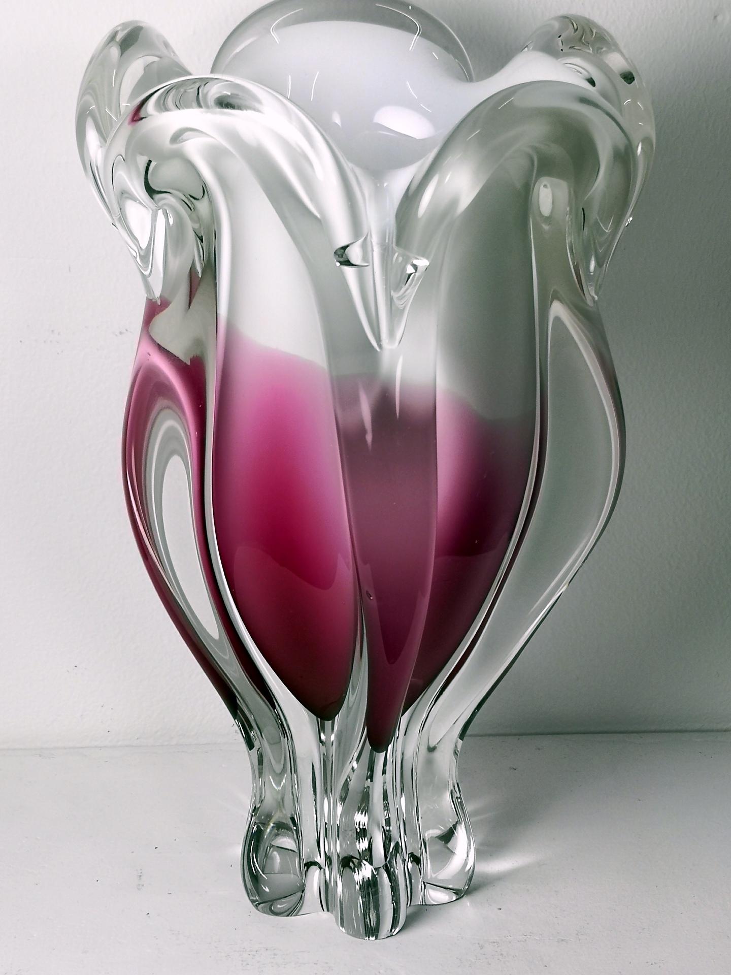 Late 20th Century Large Vintage Art Glass Vase by Josef Hospodka for Chribska Glasswork, 1960's For Sale