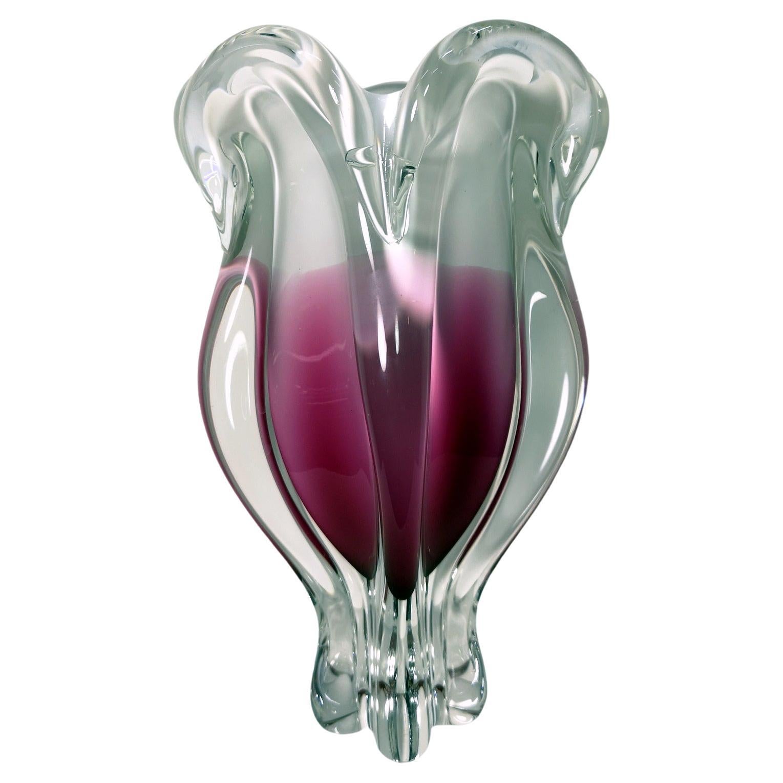 Large Vintage Art Glass Vase by Josef Hospodka for Chribska Glasswork, 1960's For Sale