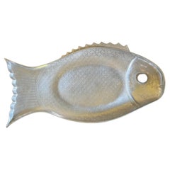 Large Vintage Arthur Court Aluminum Fish Platter with Black Stone Eye