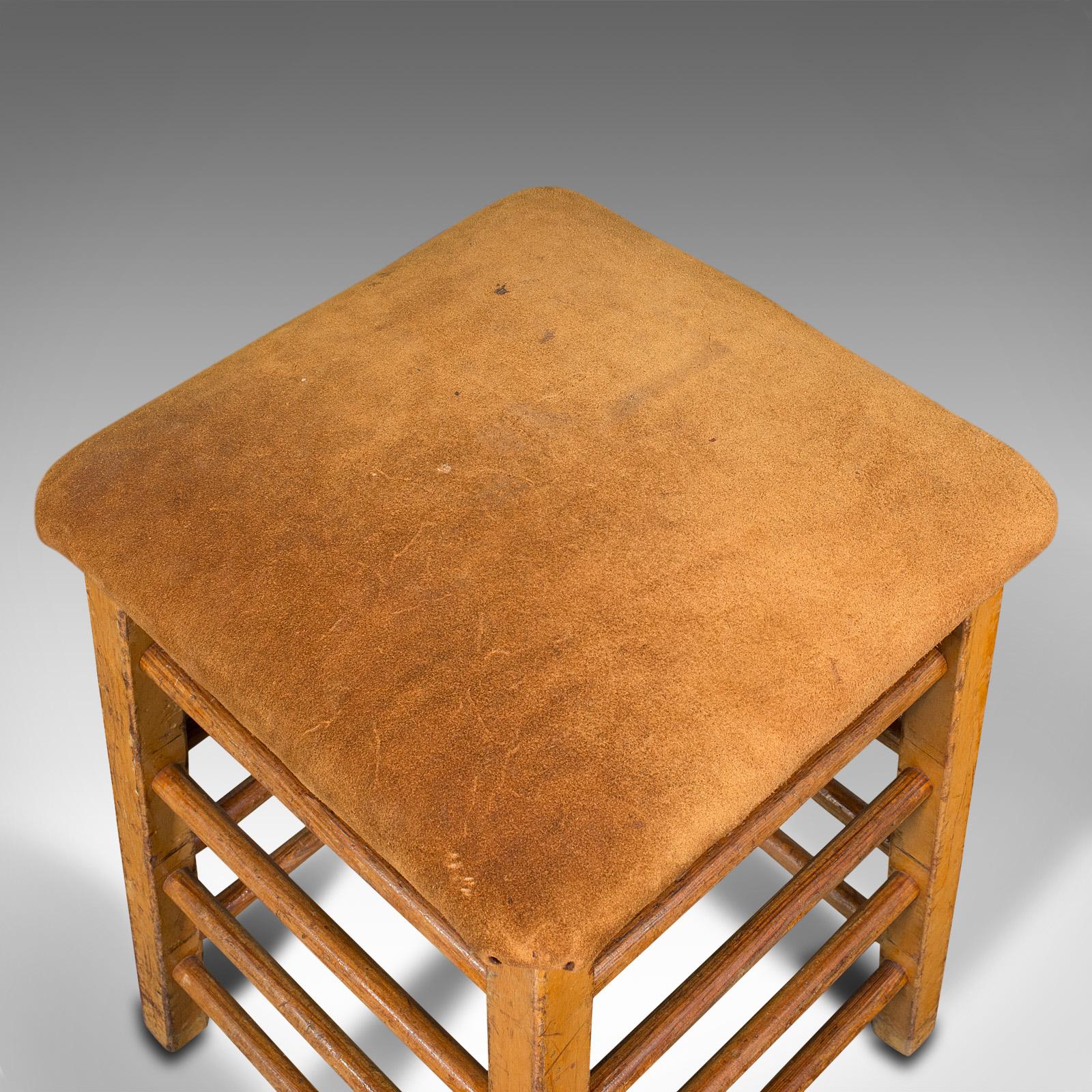 Large Vintage Artist's Stool, English, Pitch Pine, Suede, Gym, Lab Seat, C.1960 For Sale 2