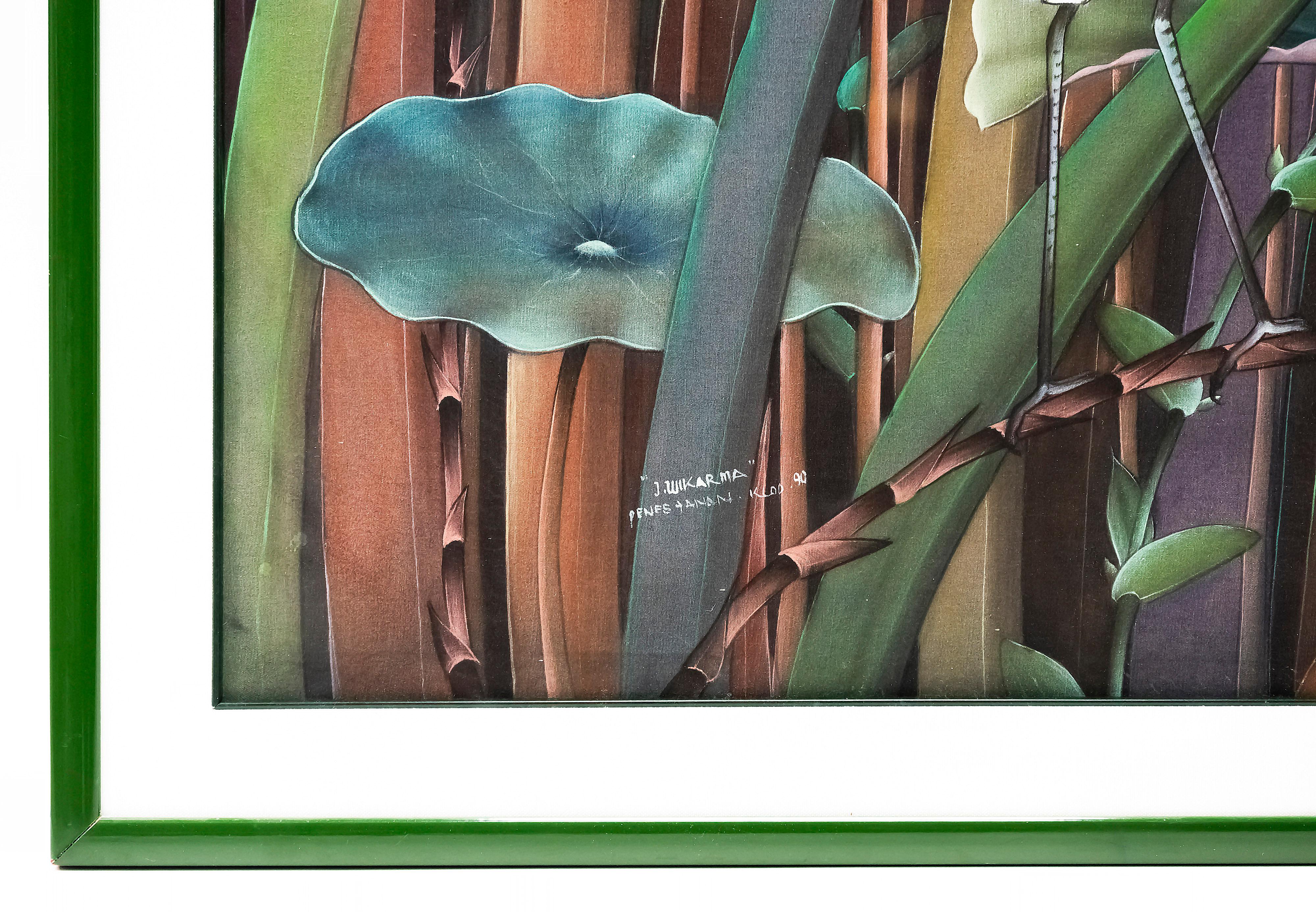 Balinais Grande peinture d'art asiatique de Bali signée J.Wikarma'90 en vente