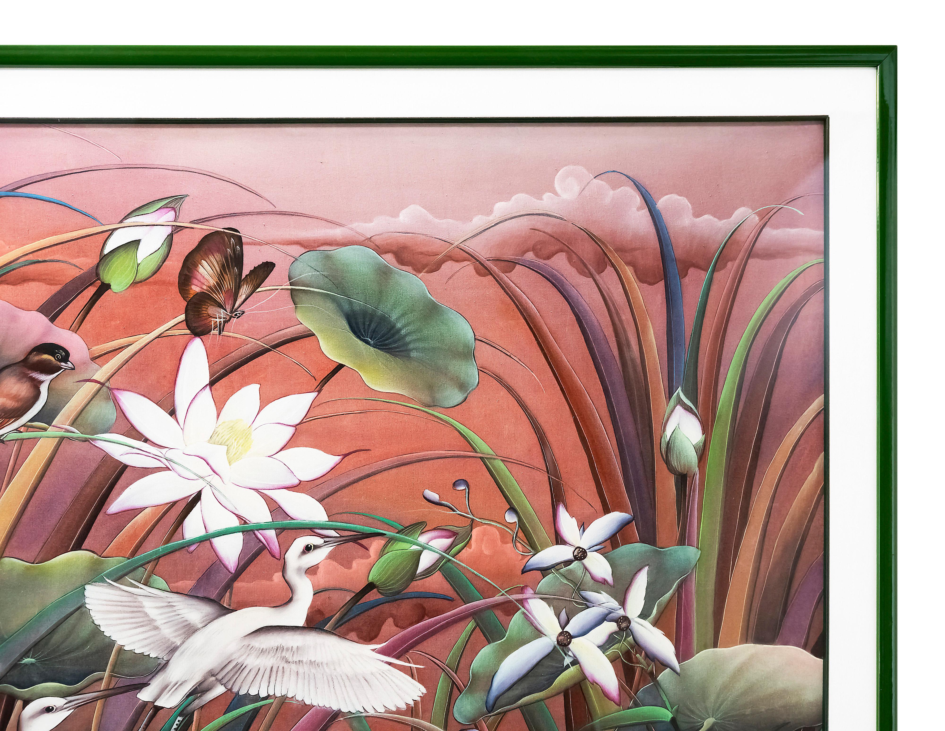 Grande peinture d'art asiatique de Bali signée J.Wikarma'90 Bon état - En vente à Vilnius, LT