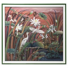 Large Vintage Asian Bali Art Painting signed J.Wikarma'90