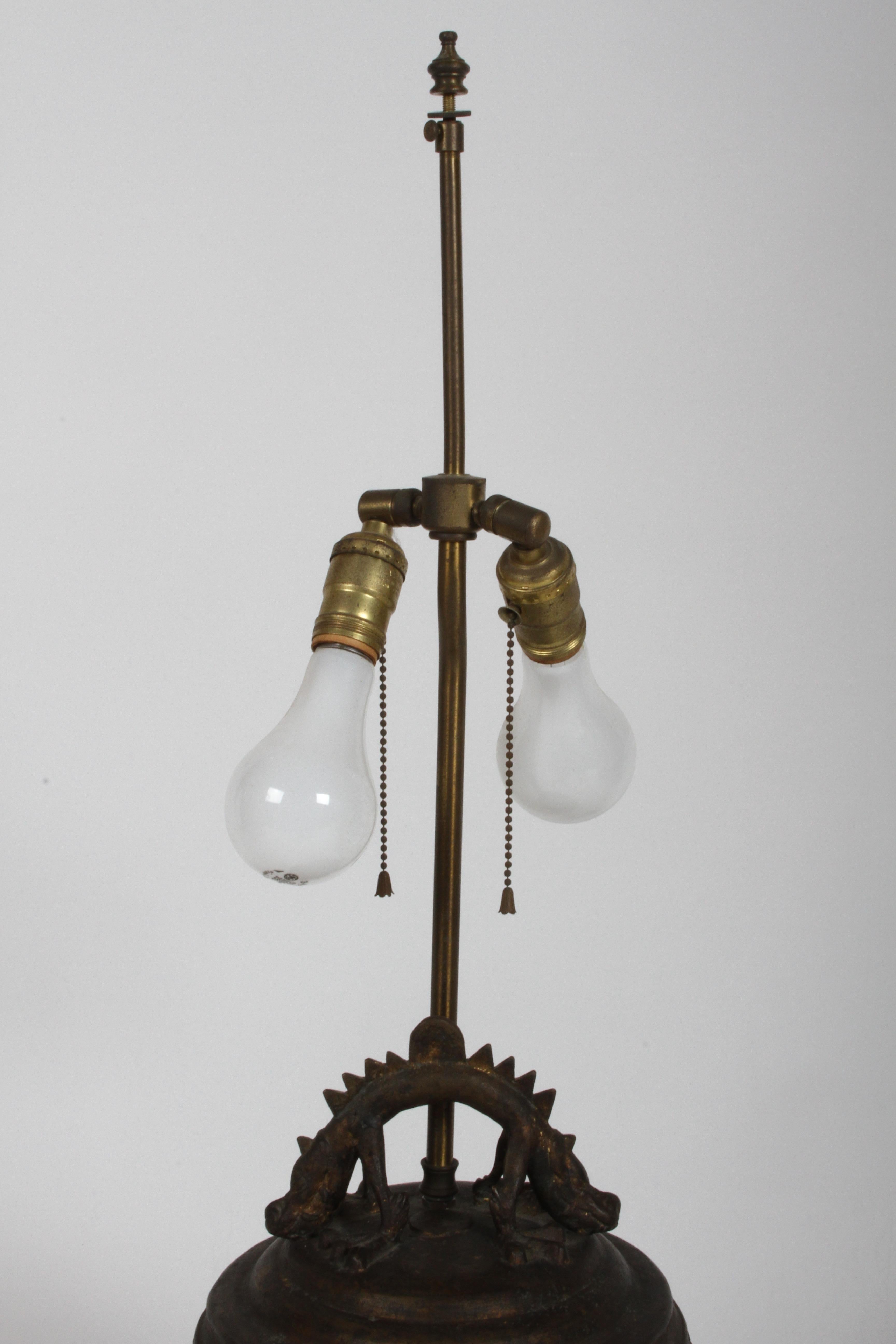 Grande lampe asiatique vintage - Tambour en bronze avec symboles de dragon & en vente 4
