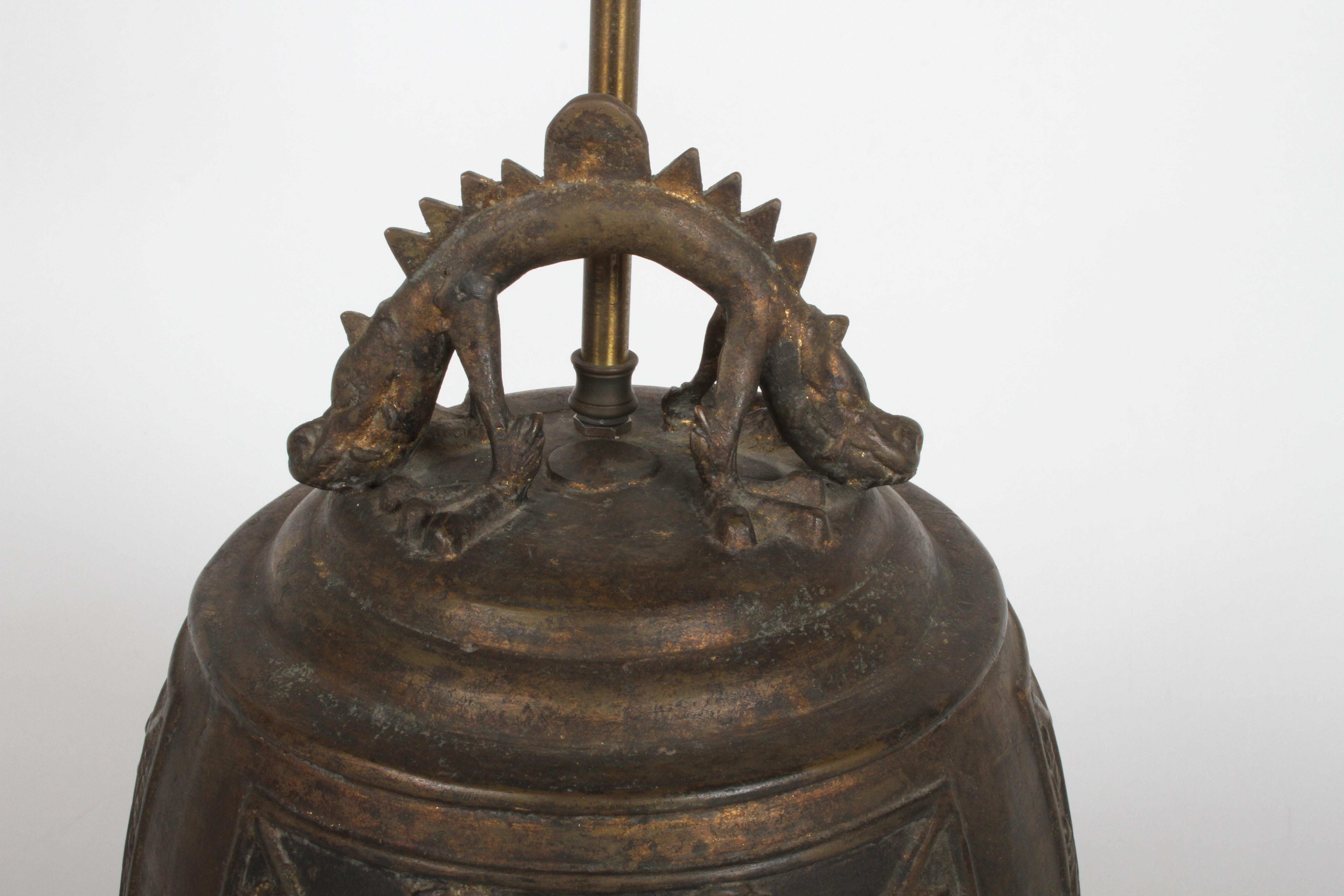 Unknown Large Vintage Asian lamp - Bronze Drum with Dragon & Symbols  For Sale