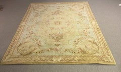 Large Vintage Aubusson Savonnerie Style Light Green Rug