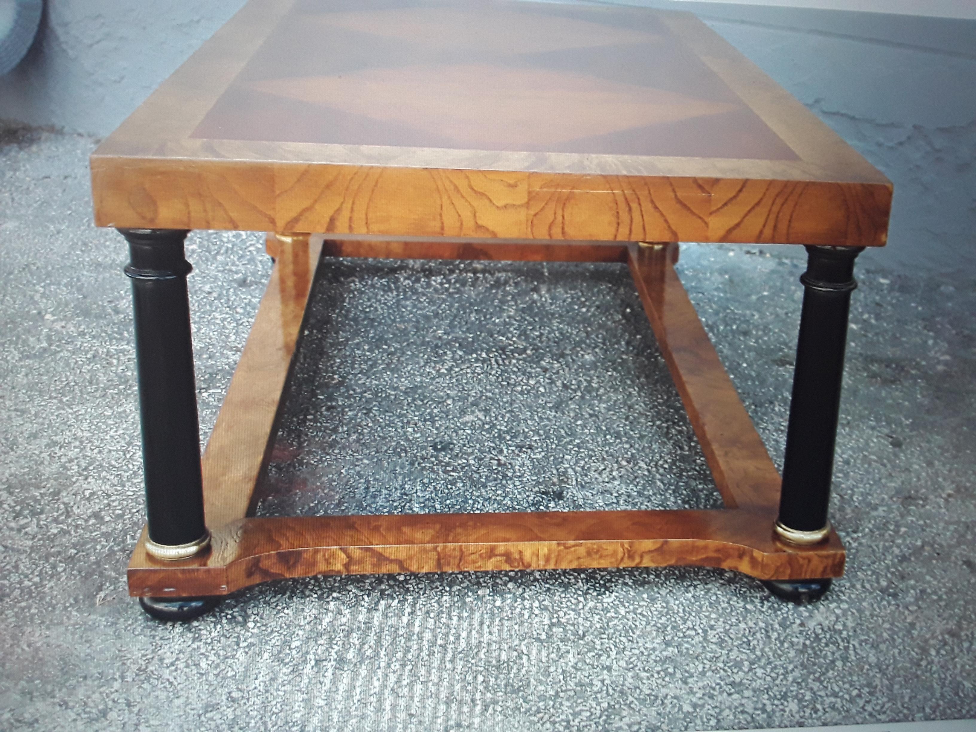 Large Vintage Baker Badge Burl Amboyna Coffee/ Coctail Table In Good Condition For Sale In Opa Locka, FL