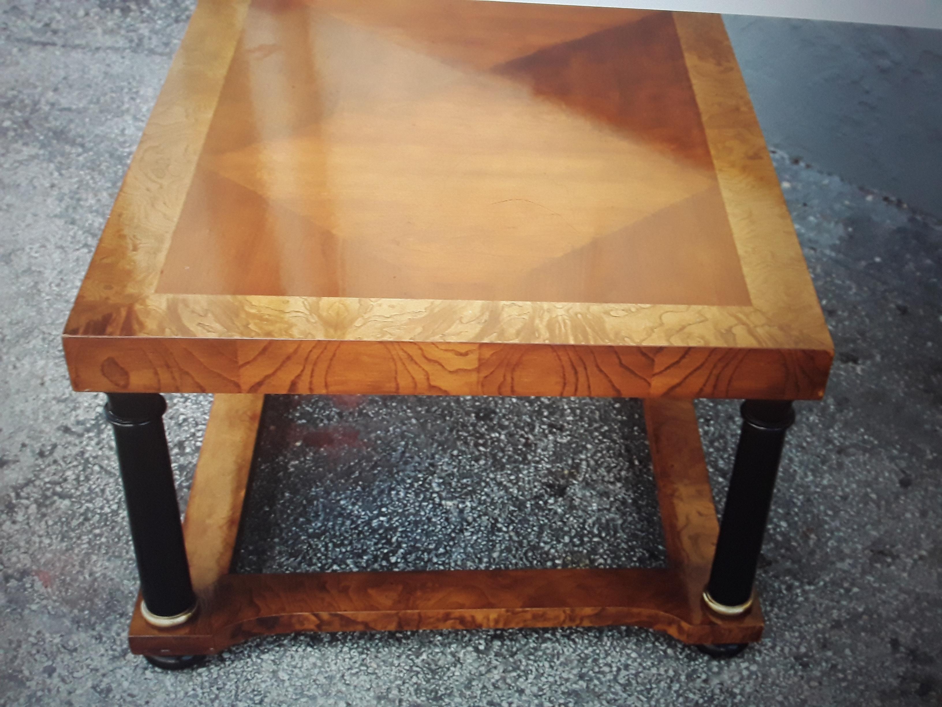 Grande table basse/table basse vintage Baker Badge Burl Amboyna en vente 2