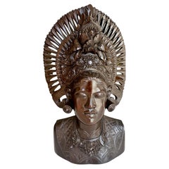 Large Vintage Bali Indonesian Hand Carved Wood Woman