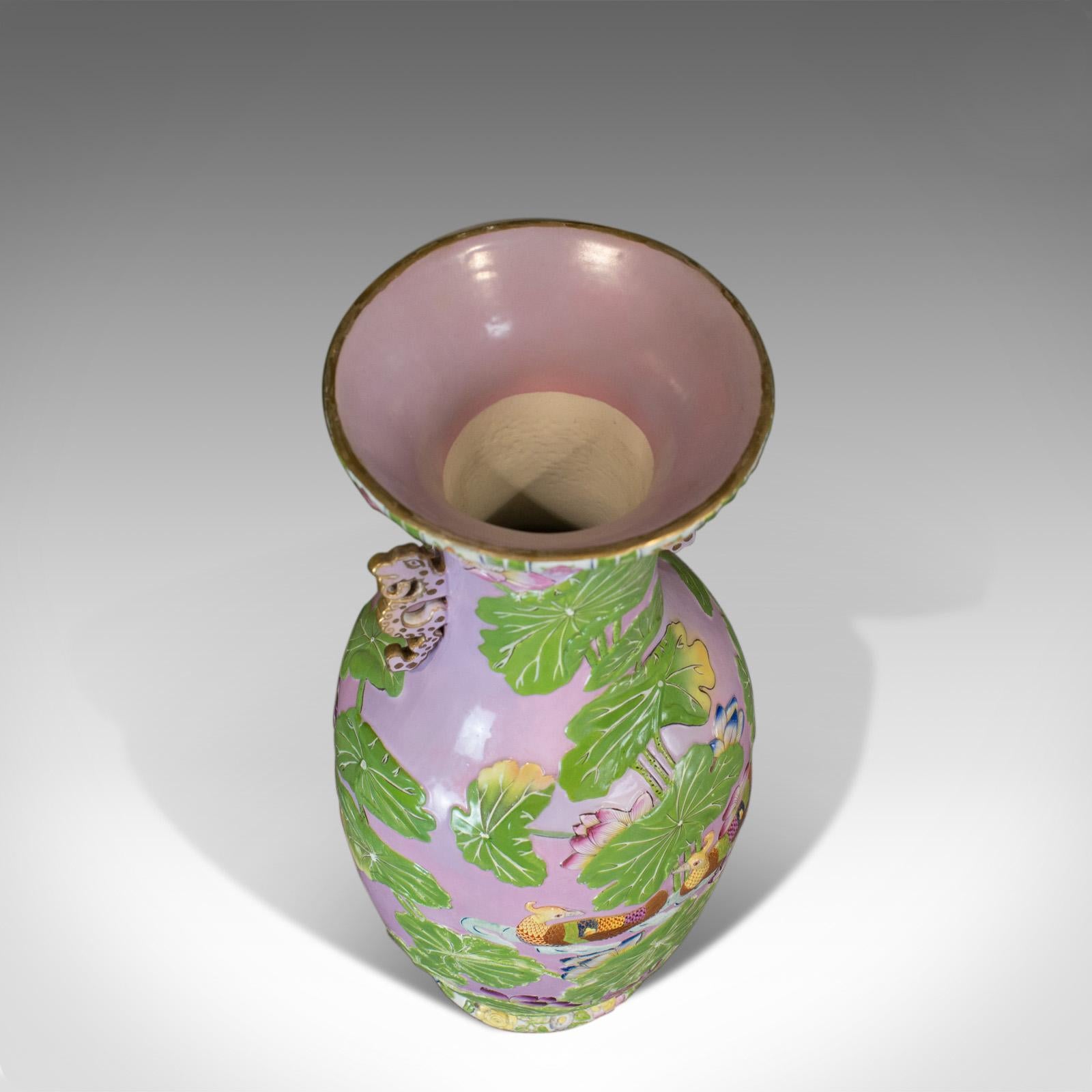 Large Vintage Baluster Vase, Oriental, Ceramic, Urn, Birds, Floral Foliate 1