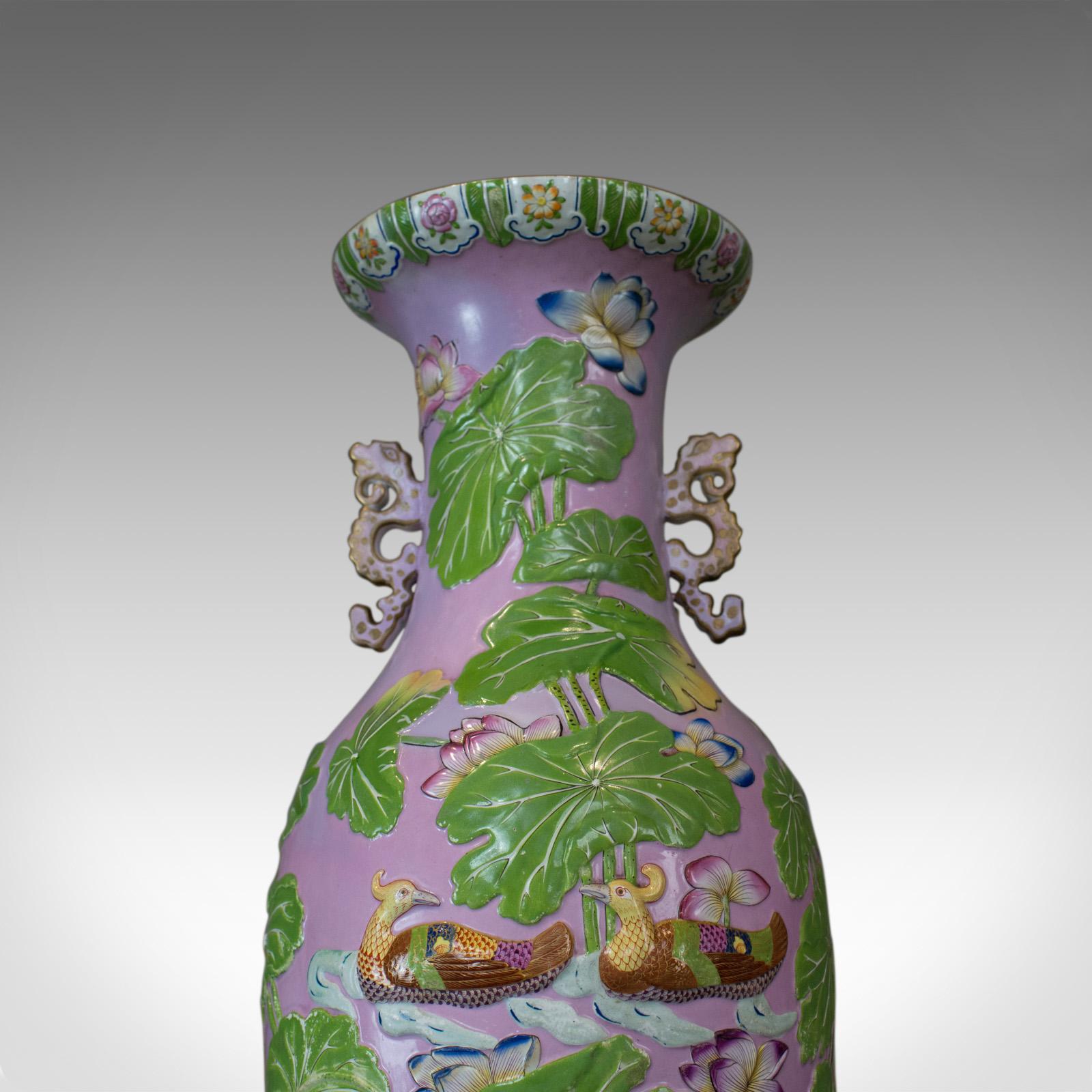 Large Vintage Baluster Vase, Oriental, Ceramic, Urn, Birds, Floral Foliate 2