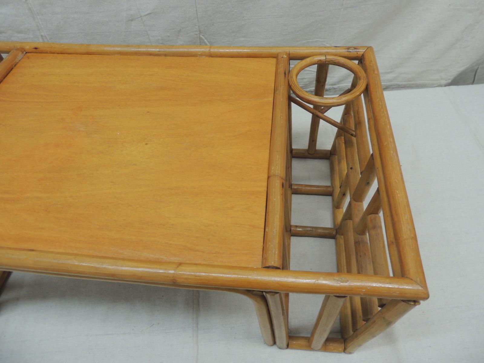Vintage bamboo bed serving tray
Wood top and dividers. Meandering border side panels
Size: 28 W x 15 D x 9.75 H.
 