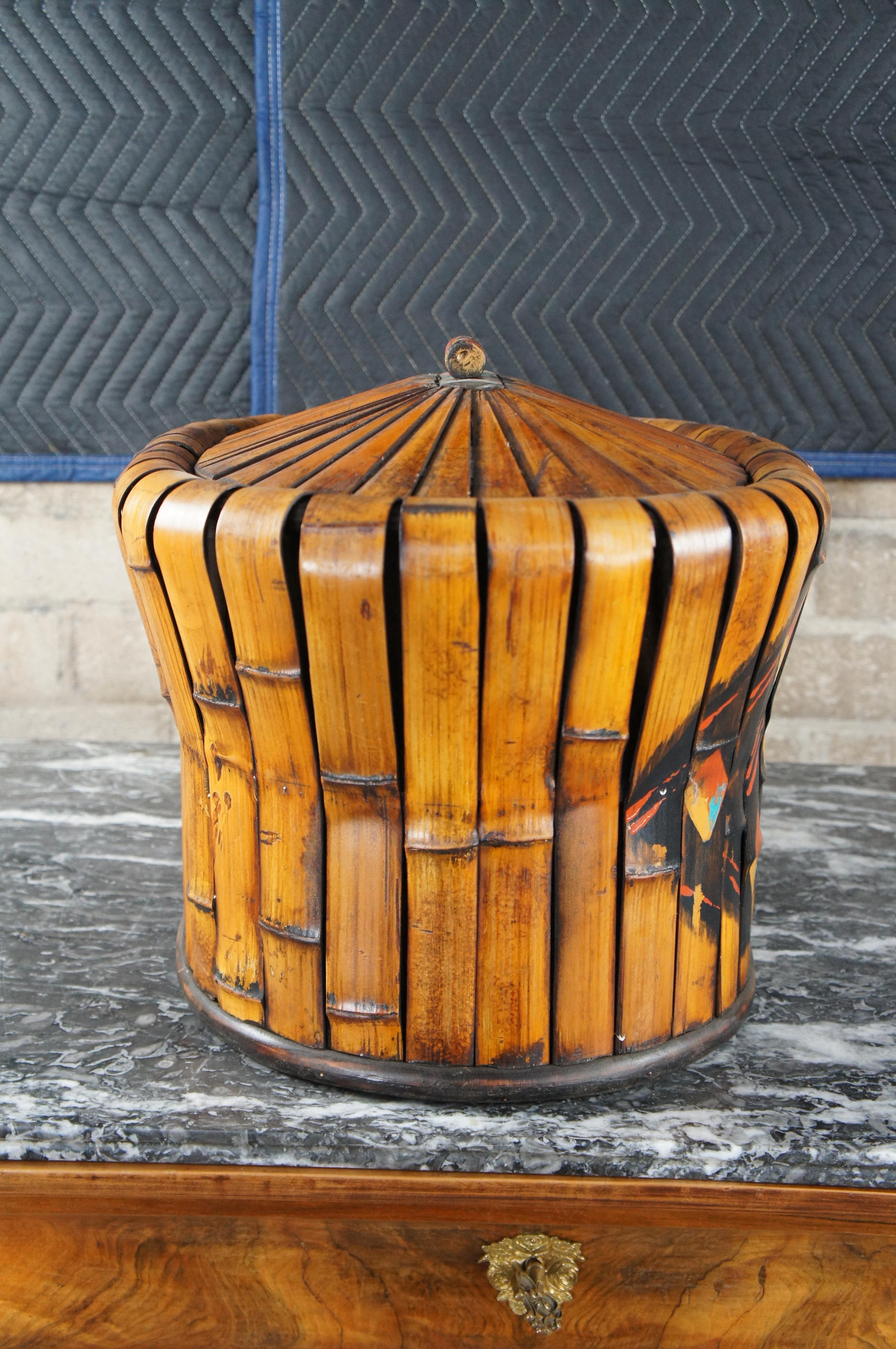 Large Vintage Bamboo Lidded Storage Box Chinoiserie Modern Container Case 20