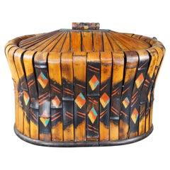 Large Retro Bamboo Lidded Storage Box Chinoiserie Modern Container Case 20"