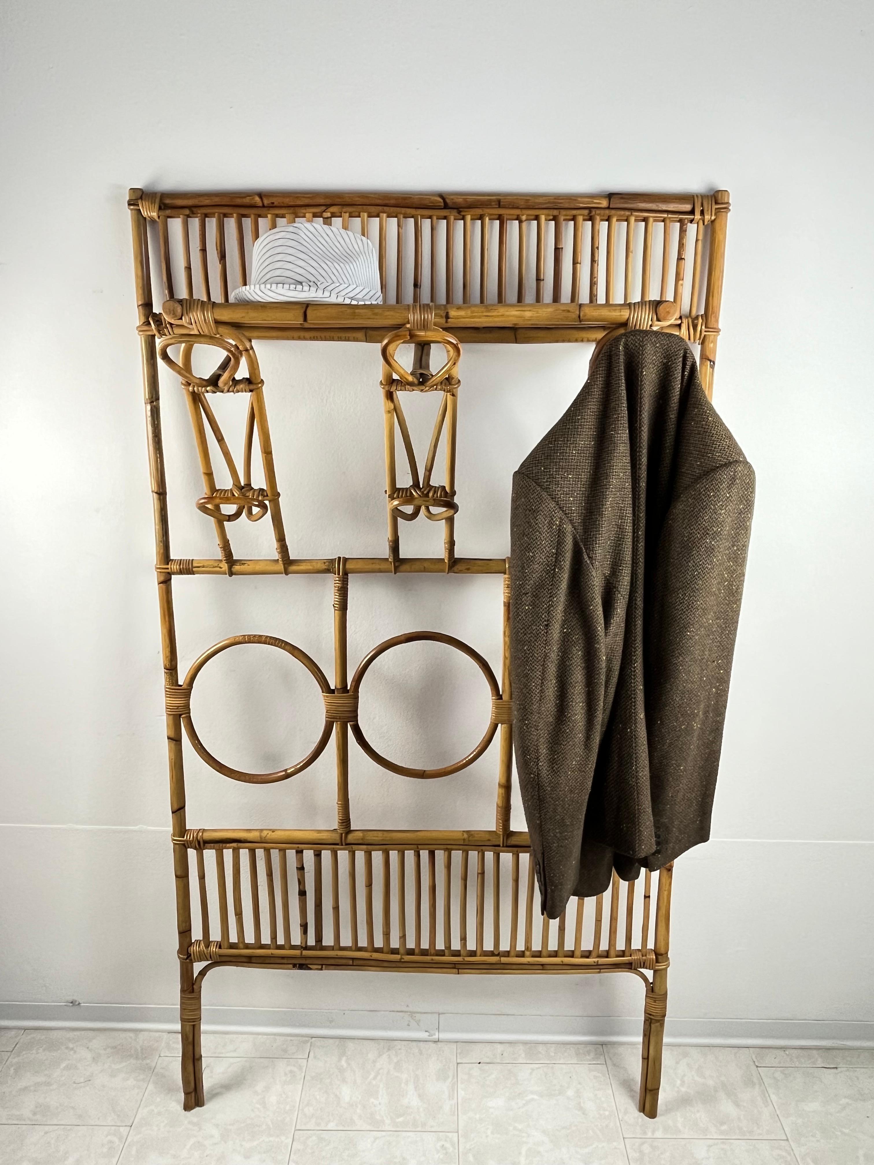 Late 20th Century Large Italian  Vintage Bamboo Wall Coat Hanger 1970s For Sale
