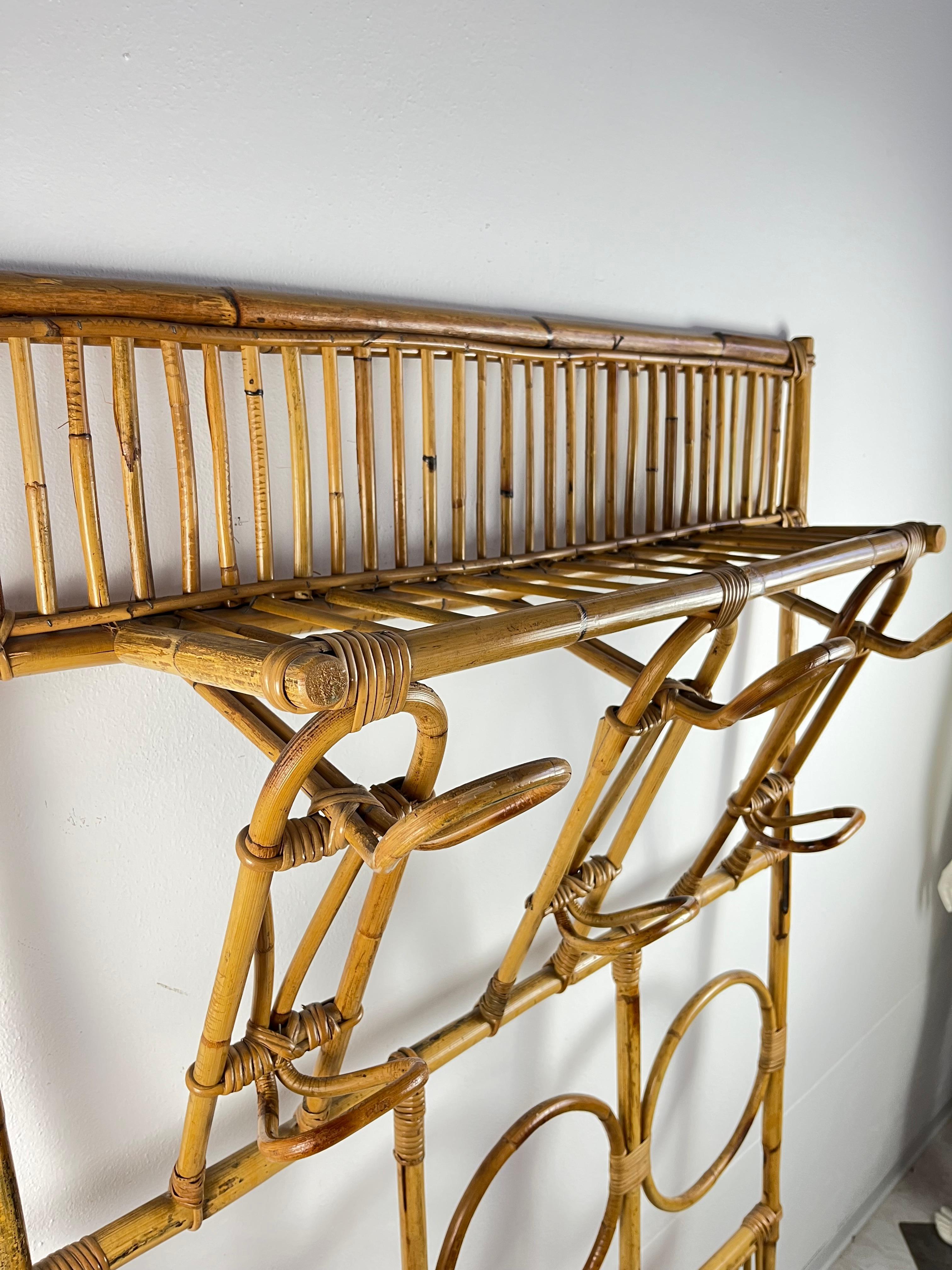 Large Italian  Vintage Bamboo Wall Coat Hanger 1970s For Sale 1