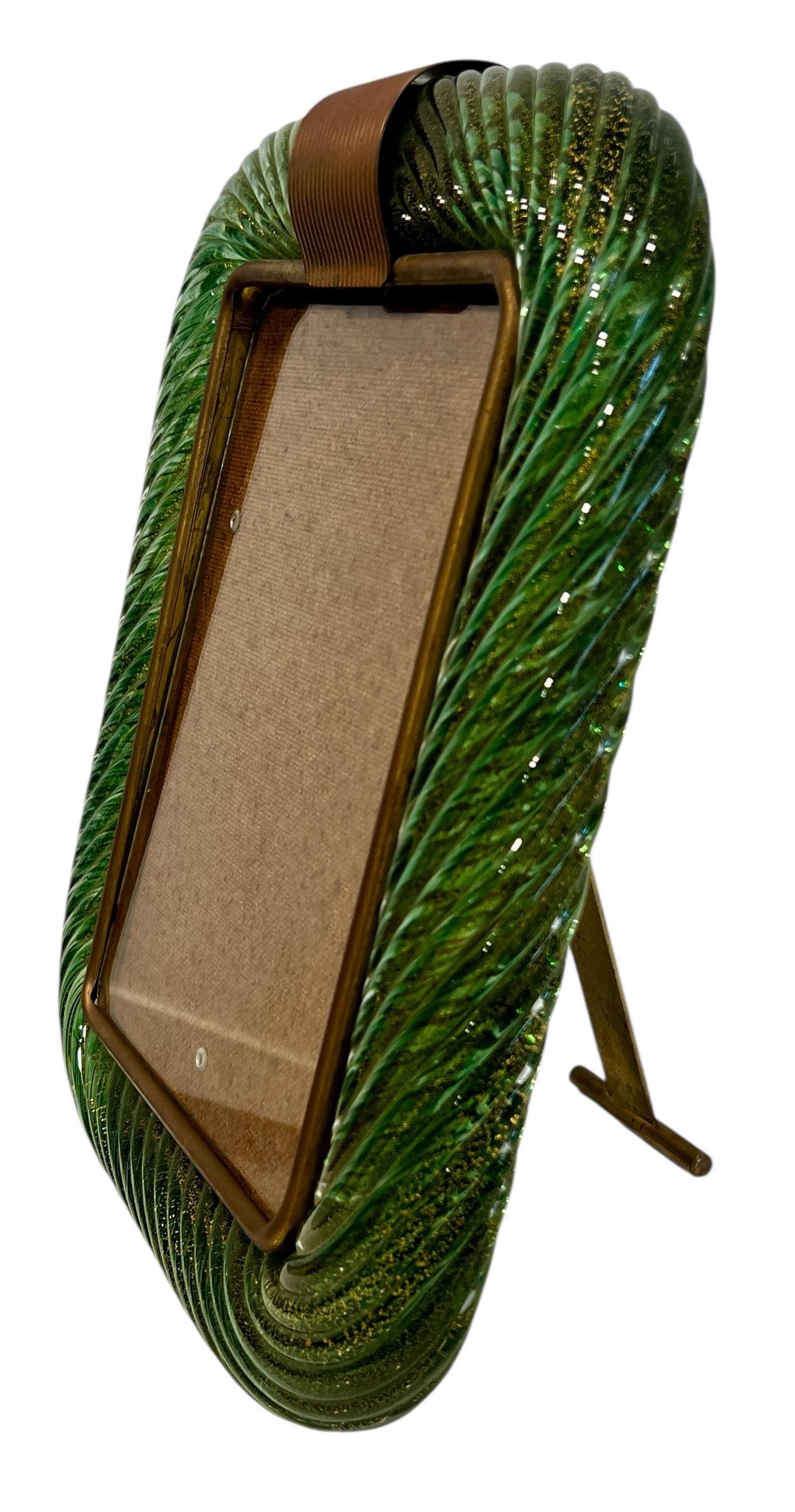Mid-Century moderno Grande cornice d'epoca Barovier&Toso in vetro di Murano verde smeraldo e oro in vendita
