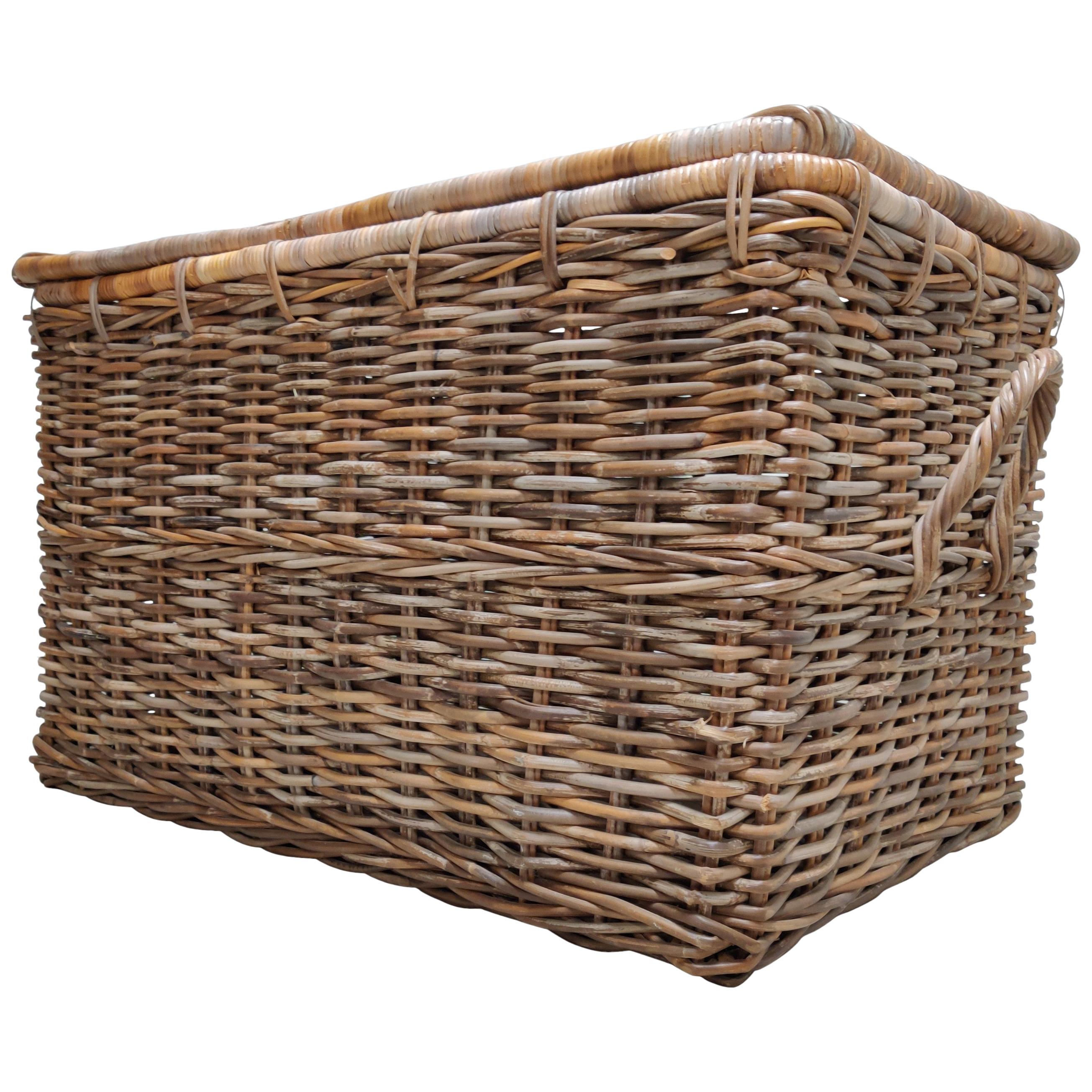 Large Vintage Wicker Basket at 1stdibs