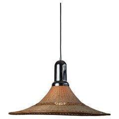 Large Vintage Basket Lamp with Chrome Mid Century Design Italy, 1970s