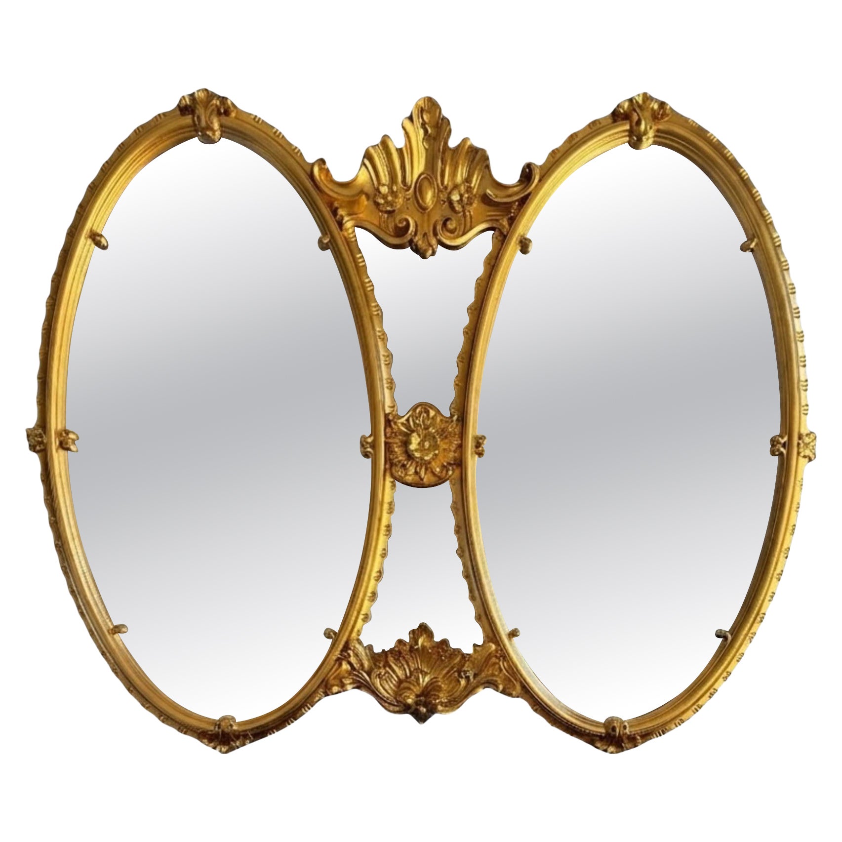 Large Vintage Bassett Gold Ornate Double Oval Wall Mirror With Mercury Glass