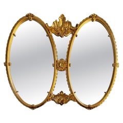 Large Vintage Bassett Gold Ornate Double Oval Wall Mirror With Mercury Glass