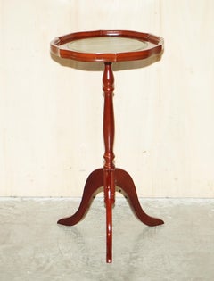 Large Vintage Beech Pie Crust Edge Green Leather Tripod Side End Lamp Wine Table