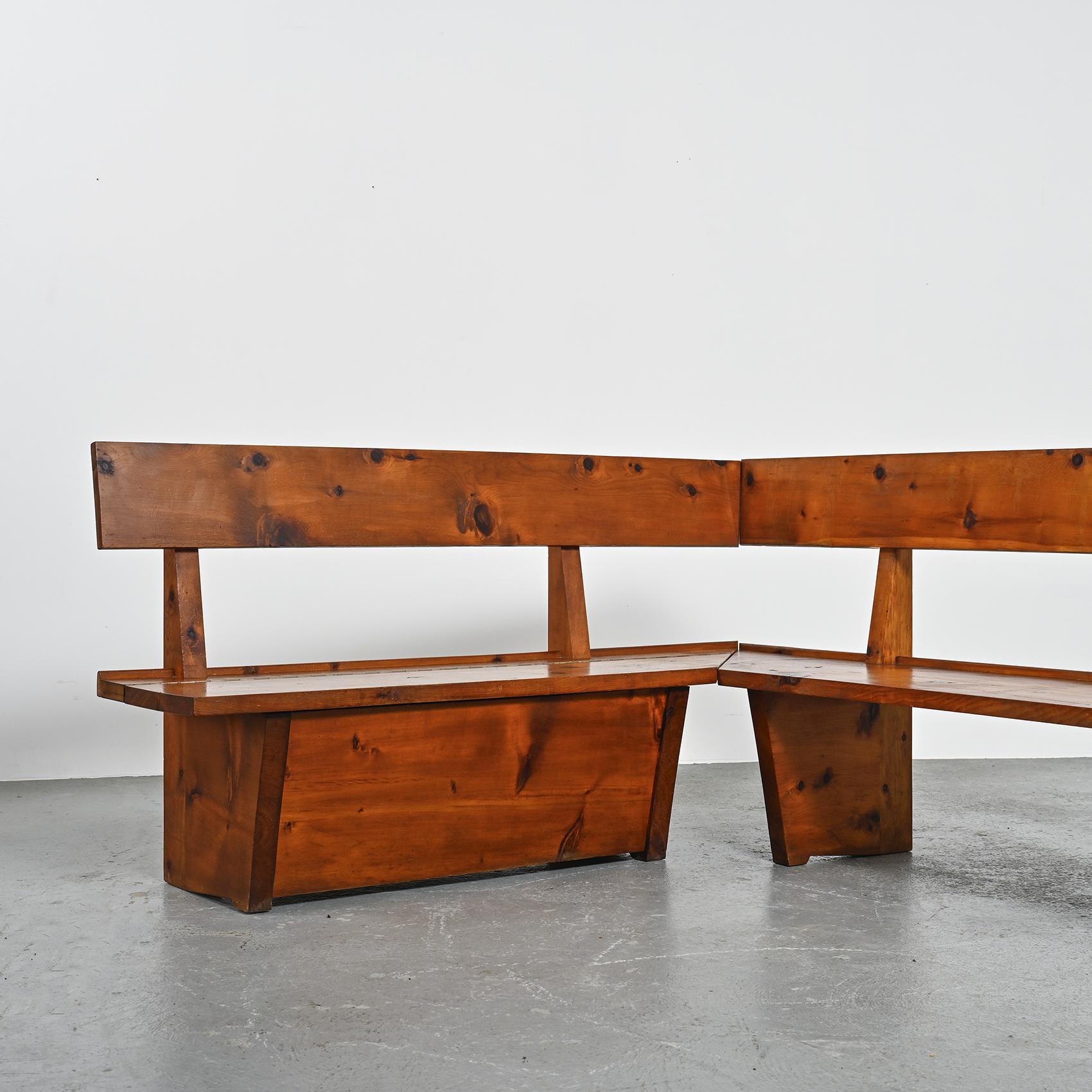Mid-Century Modern Large Vintage Bench in Solid Wood, France circa 1970 For Sale