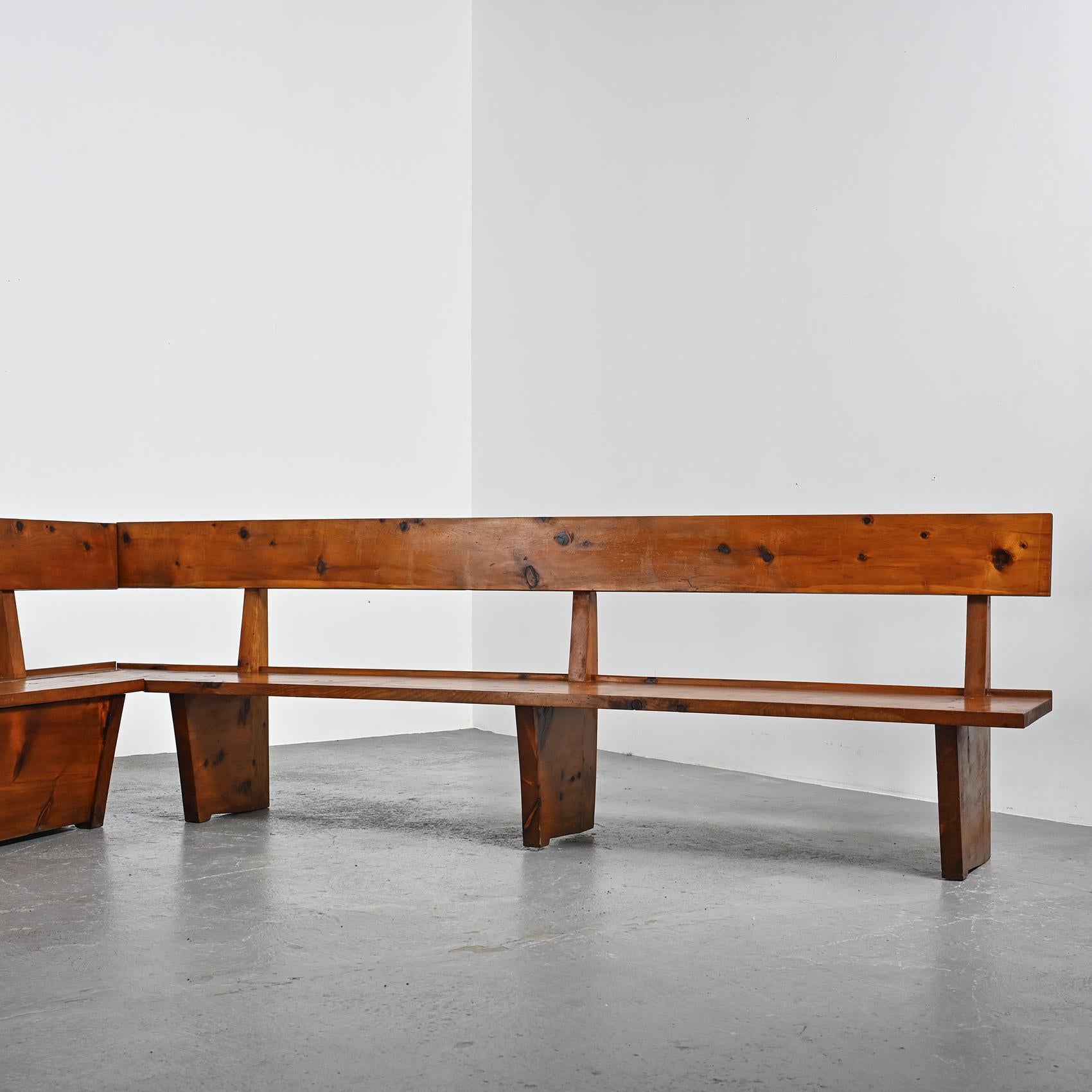 French Large Vintage Bench in Solid Wood, France circa 1970