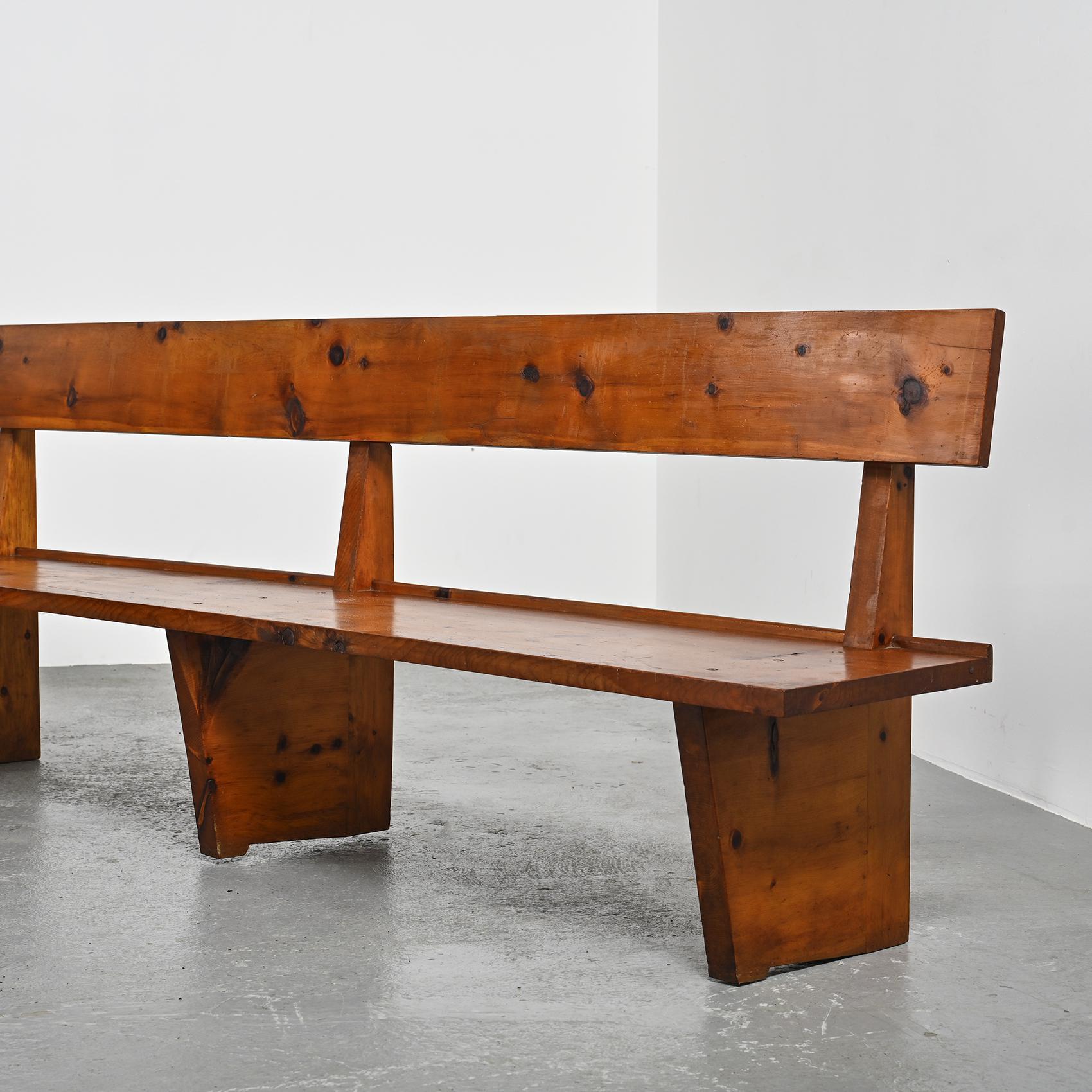 20th Century Large Vintage Bench in Solid Wood, France circa 1970 For Sale