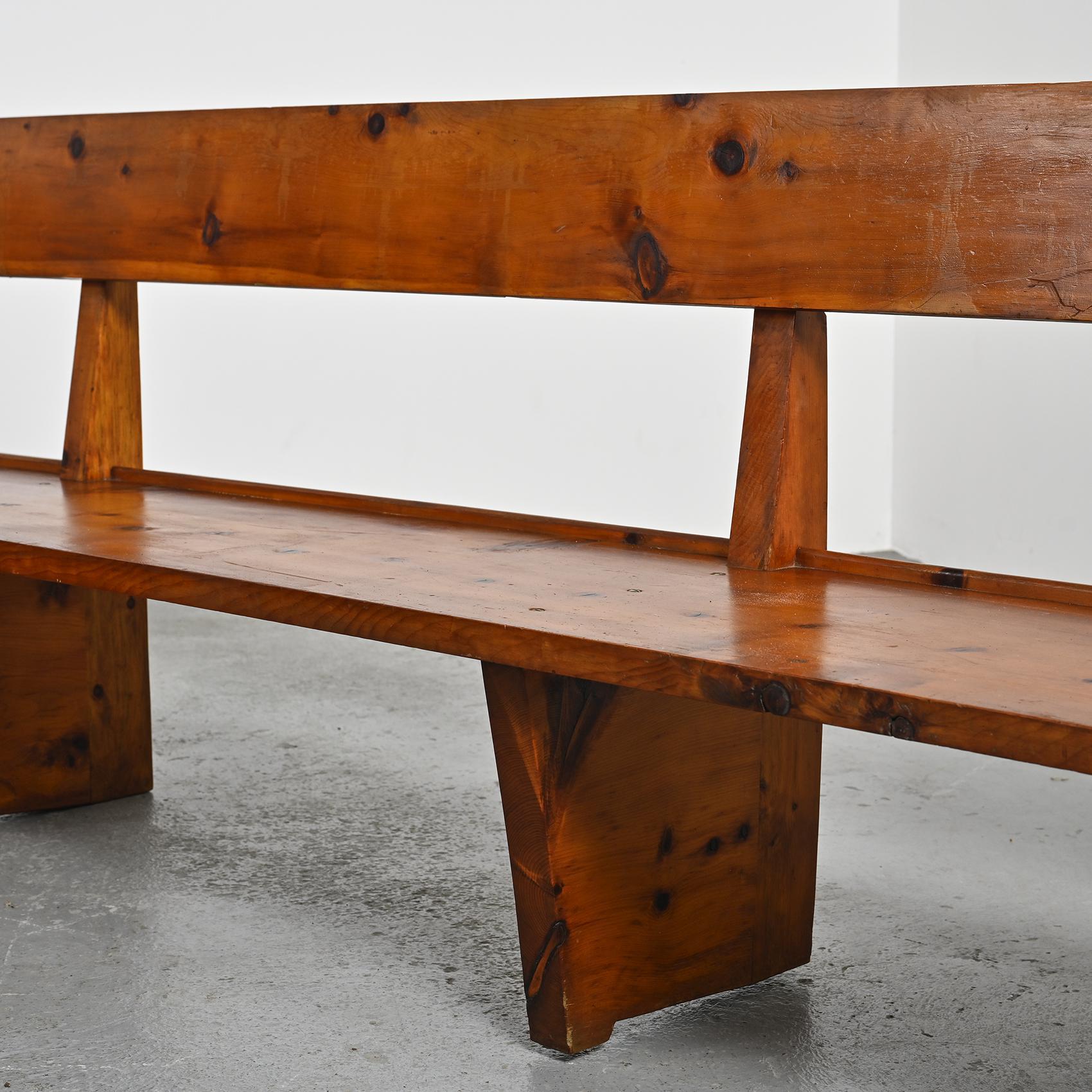 Large Vintage Bench in Solid Wood, France circa 1970 For Sale 3