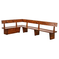 Large Retro Bench in Solid Wood, France circa 1970