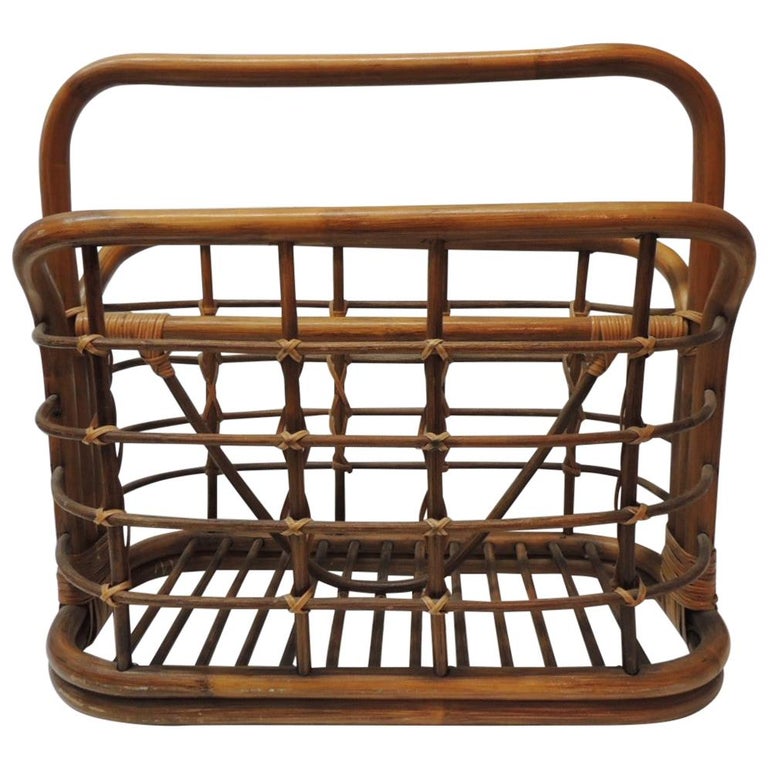Large Vintage Bent Bamboo Magazine Rack With Handle For Sale At