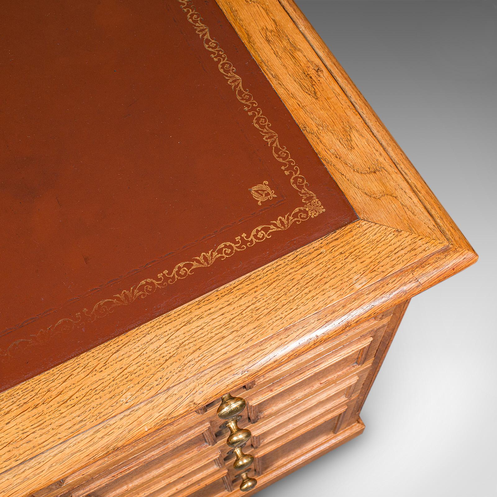 Large Vintage Bespoke Kneehole Desk, English, Oak, Writing Table, Mid Century For Sale 3