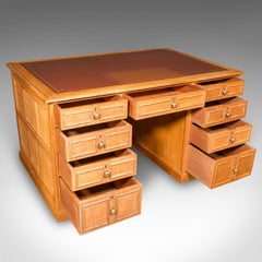 Large Vintage Bespoke Kneehole Desk, English, Oak, Writing Table, Mid Century