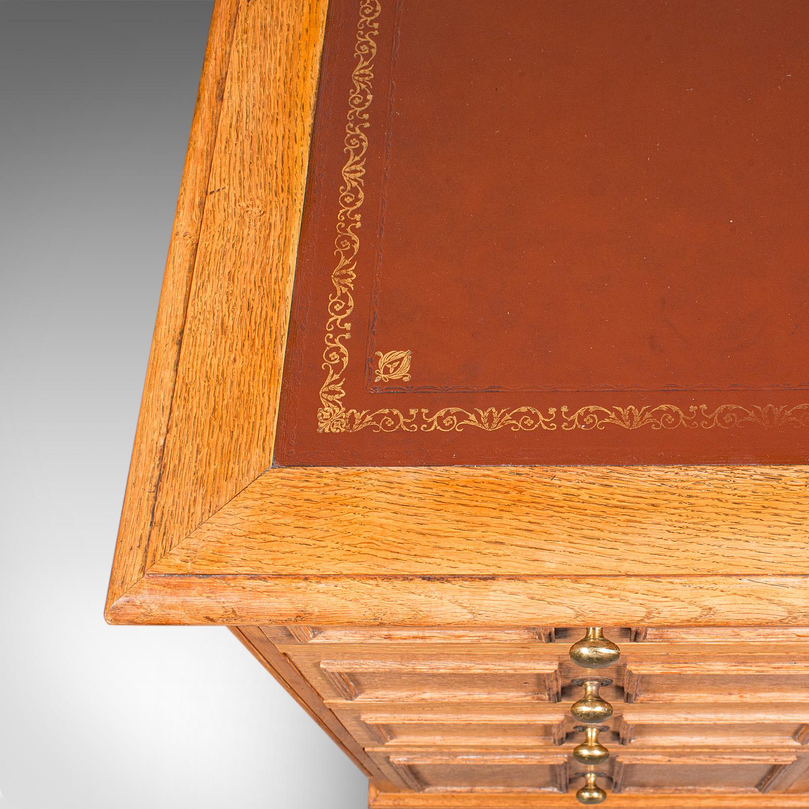 Large Vintage Bespoke Kneehole Desk, English, Oak, Writing Table, Mid Century For Sale 2