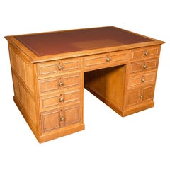 Large Vintage Bespoke Kneehole Desk, English, Oak, Writing Table, Mid Century