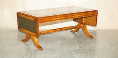 Large Vintage Bevan Funnell Yew Extending Green Leather Coffee Cocktail Table