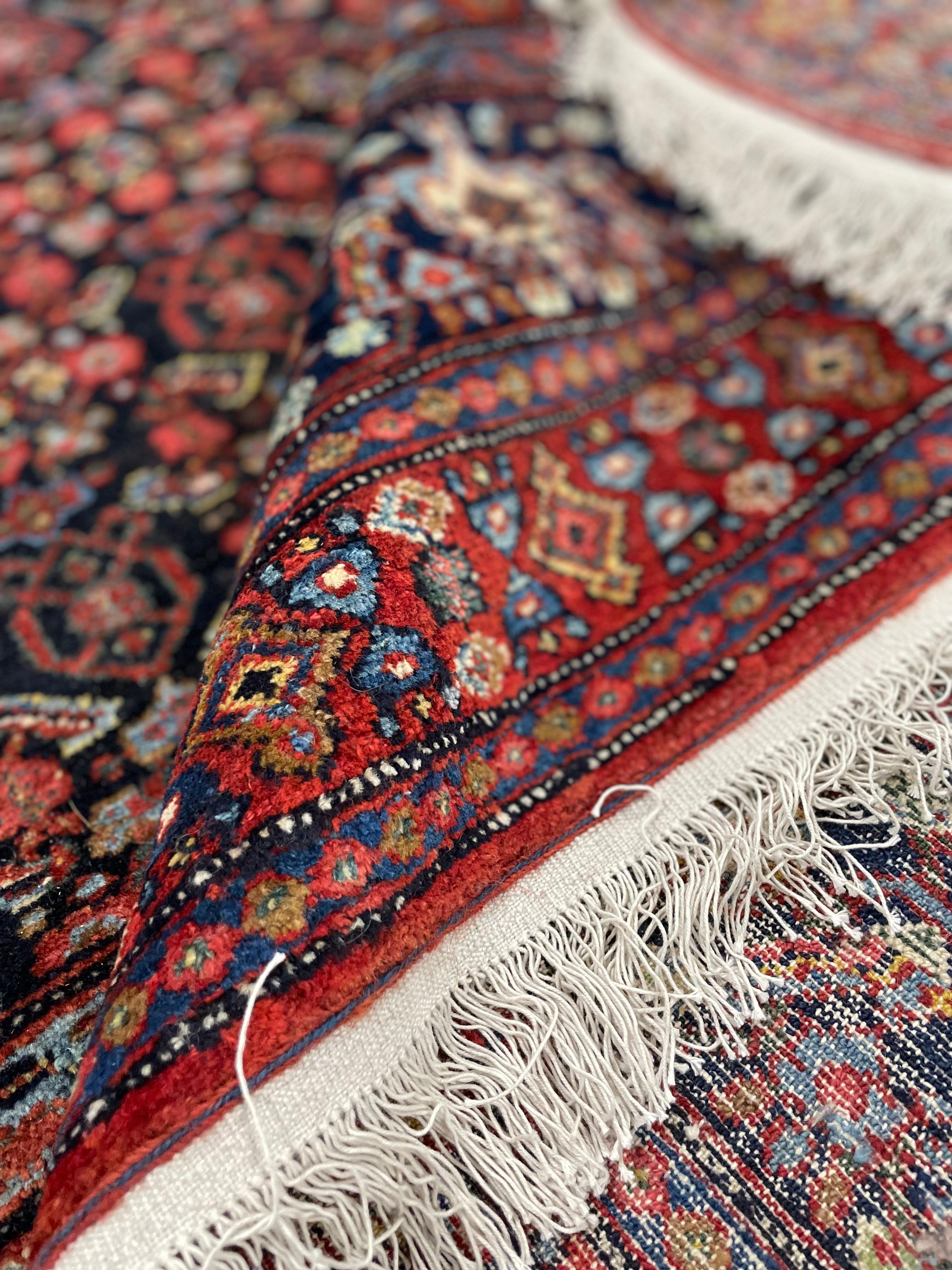 Large Vintage Bidjar Oriental Carpet Handwoven Deep Red Wool Living Room Rug For Sale 3