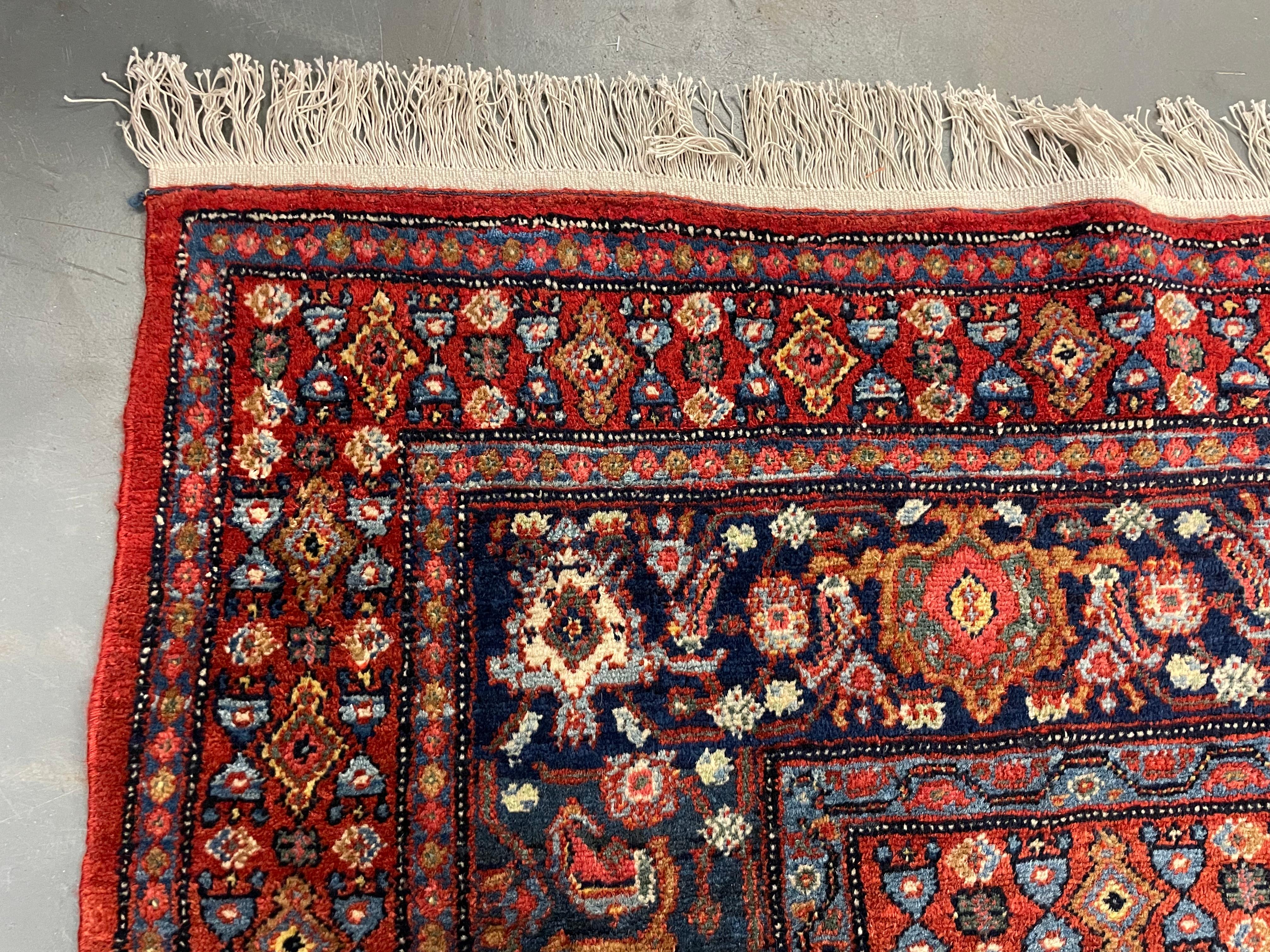 Large Vintage Bidjar Oriental Carpet Handwoven Deep Red Wool Living Room Rug For Sale 7