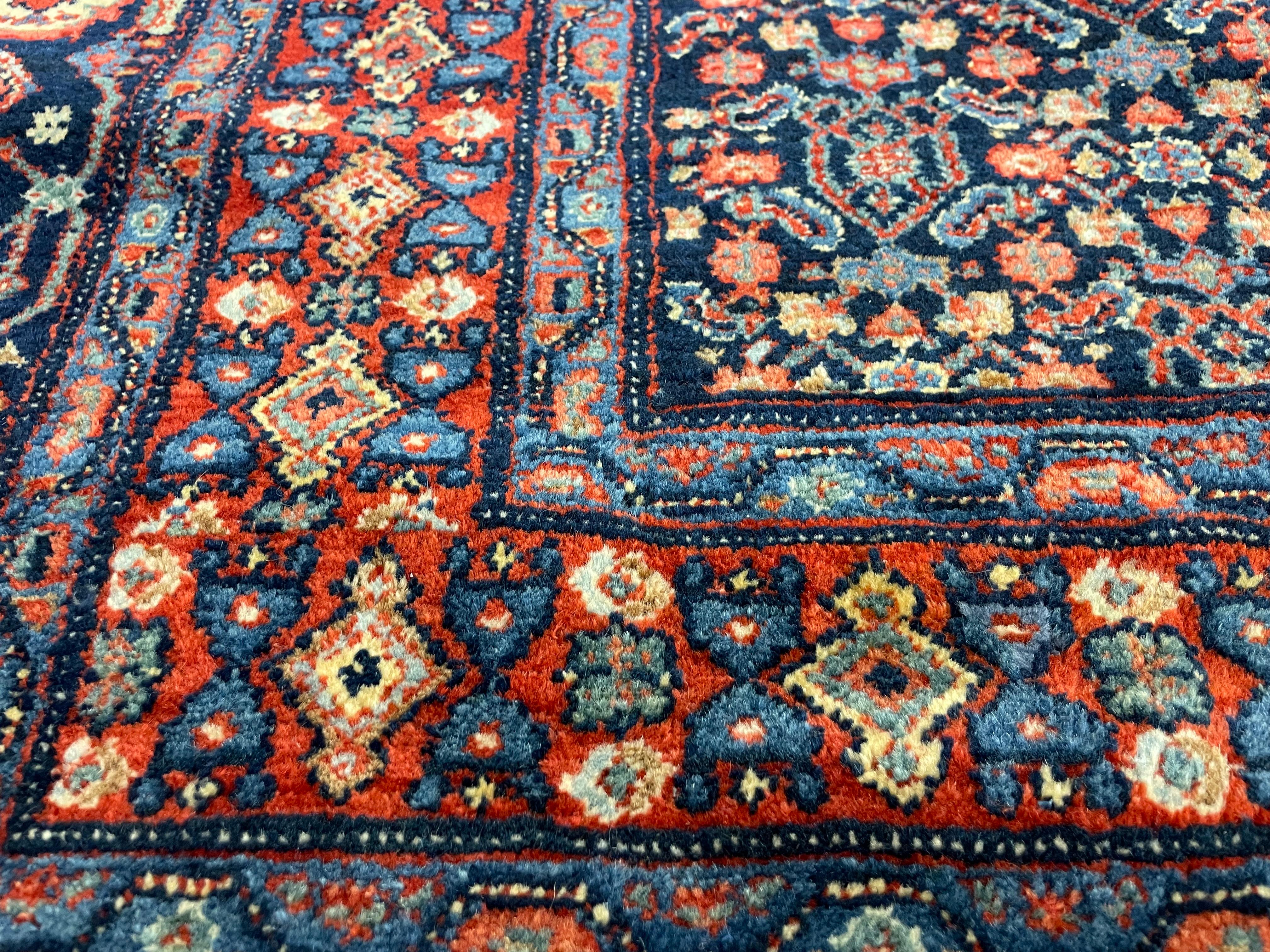 Large Vintage Bidjar Oriental Carpet Handwoven Deep Red Wool Living Room Rug For Sale 10