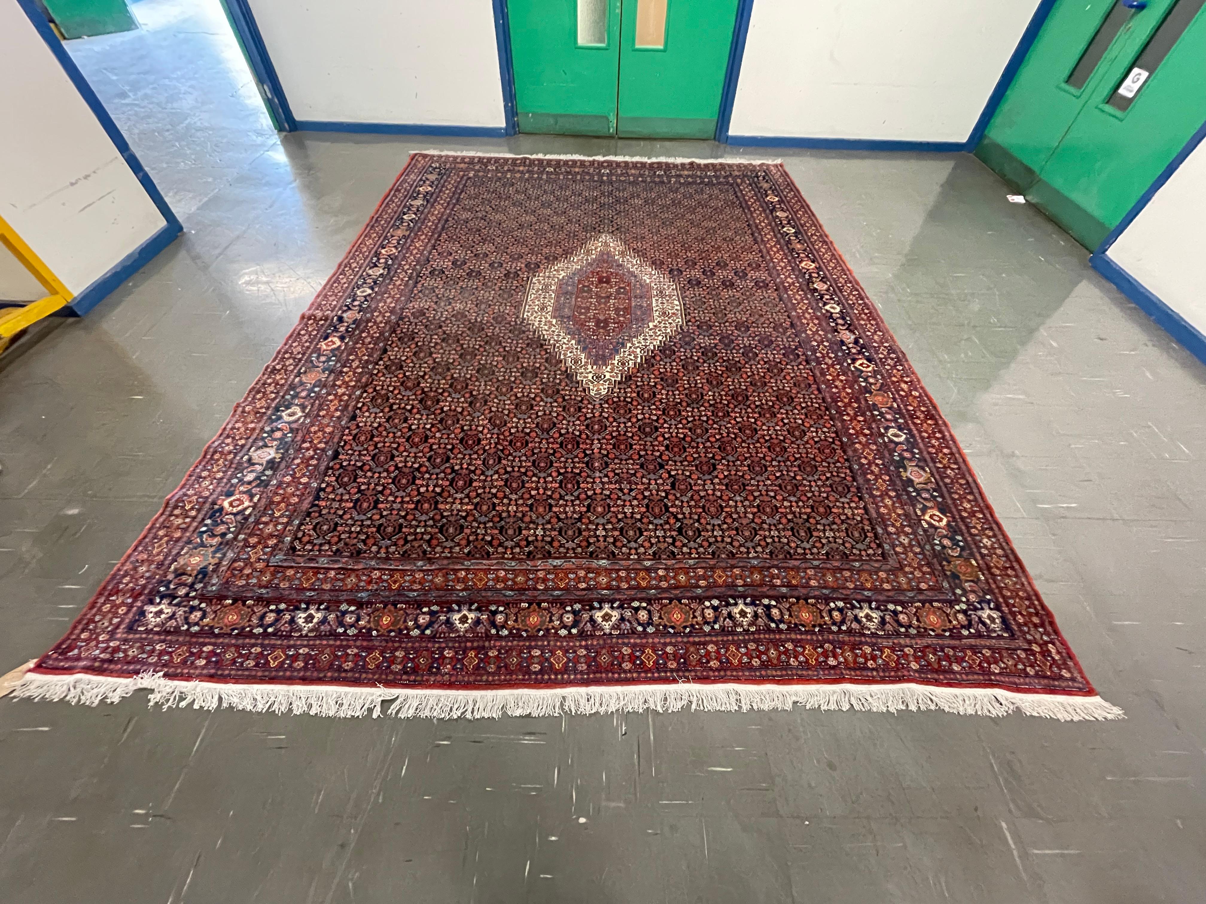 Art Deco Large Vintage Bidjar Oriental Carpet Handwoven Deep Red Wool Living Room Rug For Sale