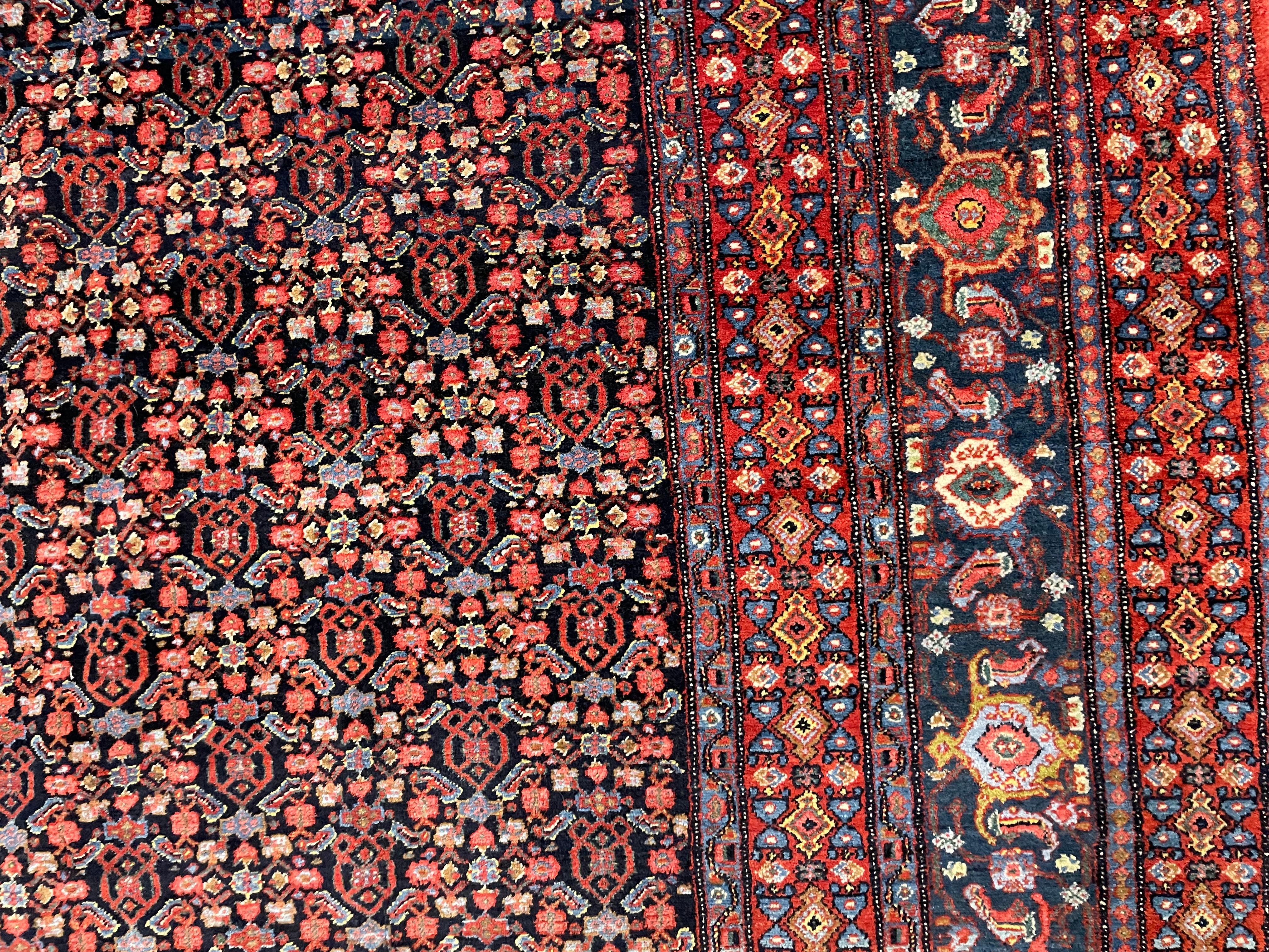 Vegetable Dyed Large Vintage Bidjar Oriental Carpet Handwoven Deep Red Wool Living Room Rug For Sale
