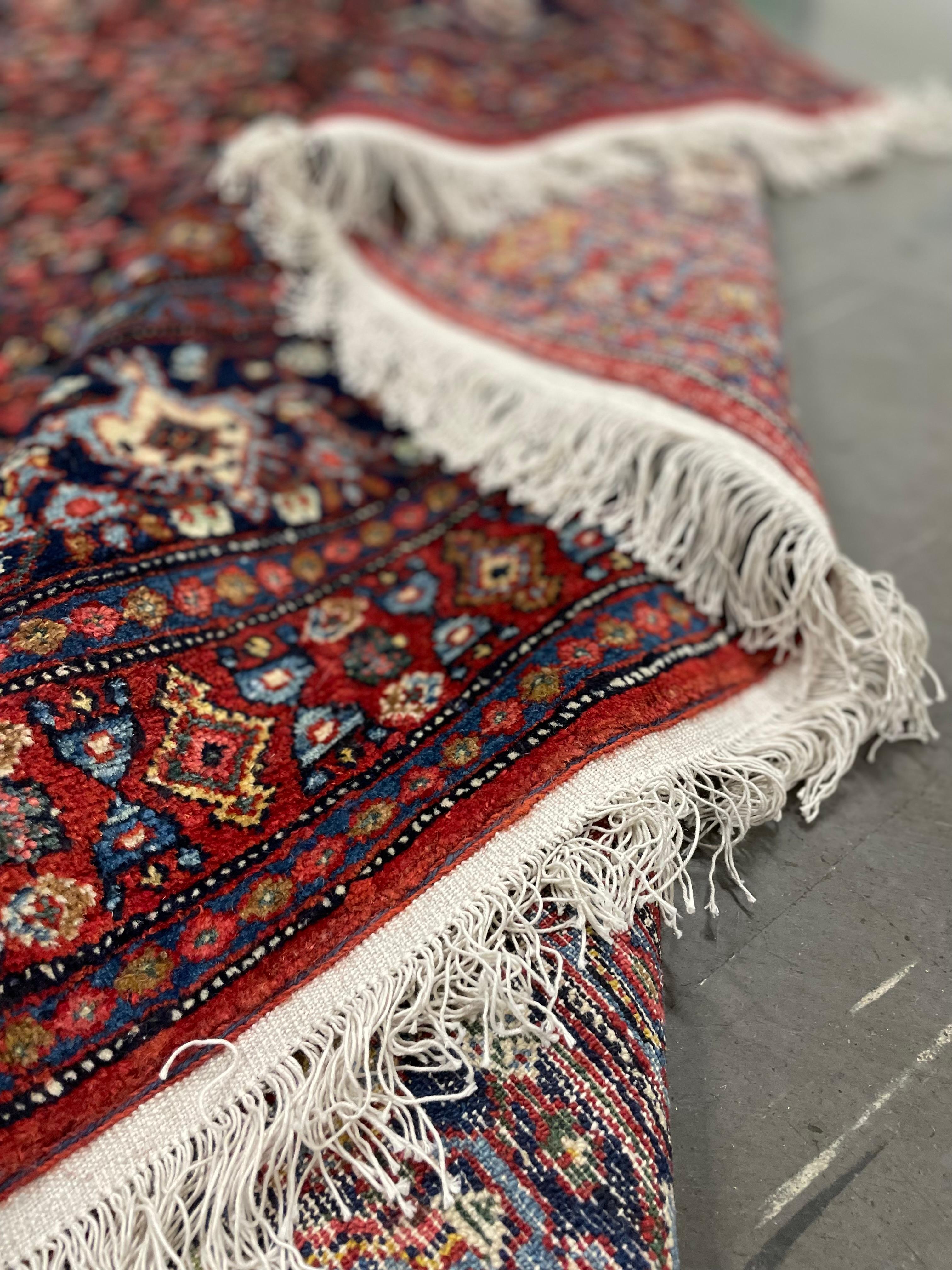 Large Vintage Bidjar Oriental Carpet Handwoven Deep Red Wool Living Room Rug For Sale 1