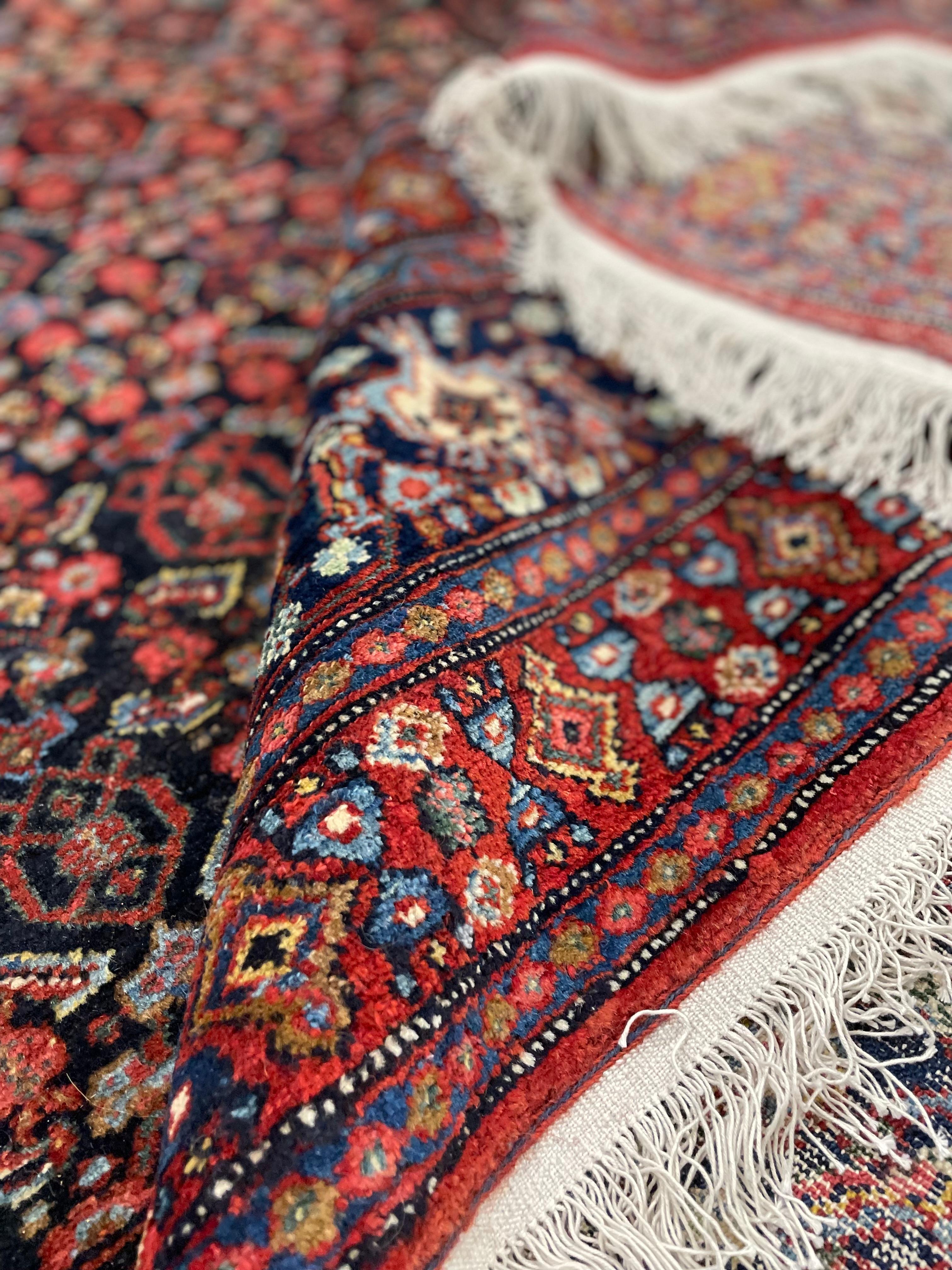 Large Vintage Bidjar Oriental Carpet Handwoven Deep Red Wool Living Room Rug For Sale 2