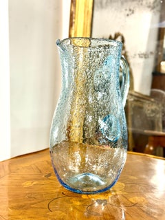 Large Vintage Biot Bubble Glass Pitcher, Hand-Blown French Glass
