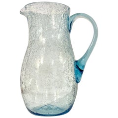 Large Vintage Biot Bubble Glass Pitcher, Hand-Blown French Glass