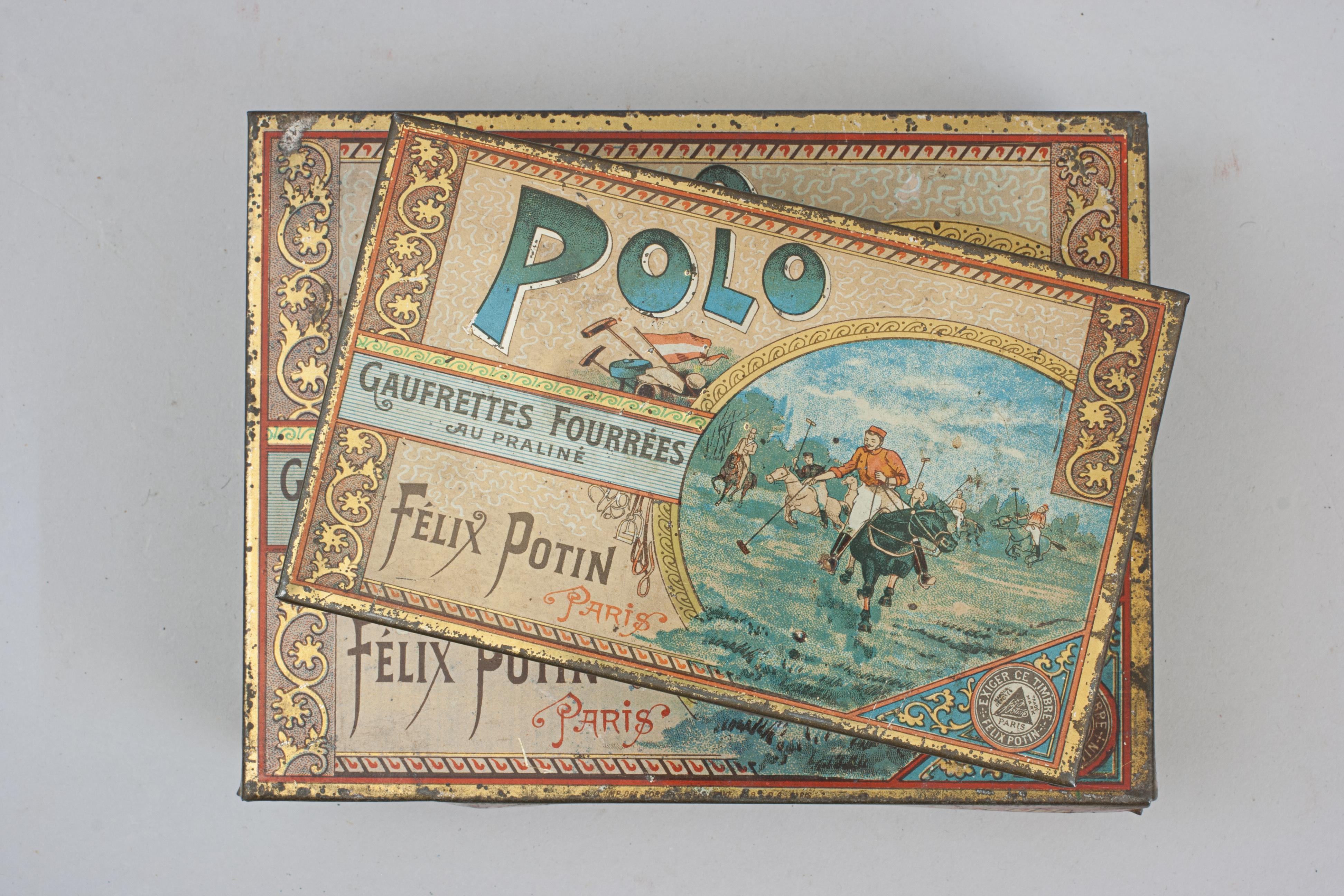 Large Vintage Biscuit Tin With Polo Scene For Sale 5
